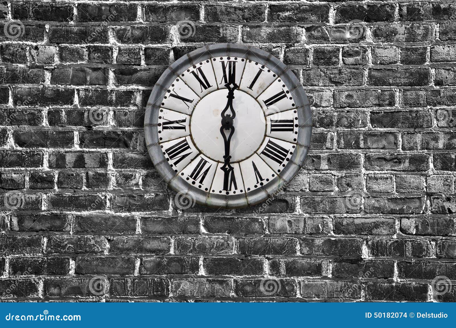 Vintage Clock on a Brick Wall Stock Photo Image of hour, texture