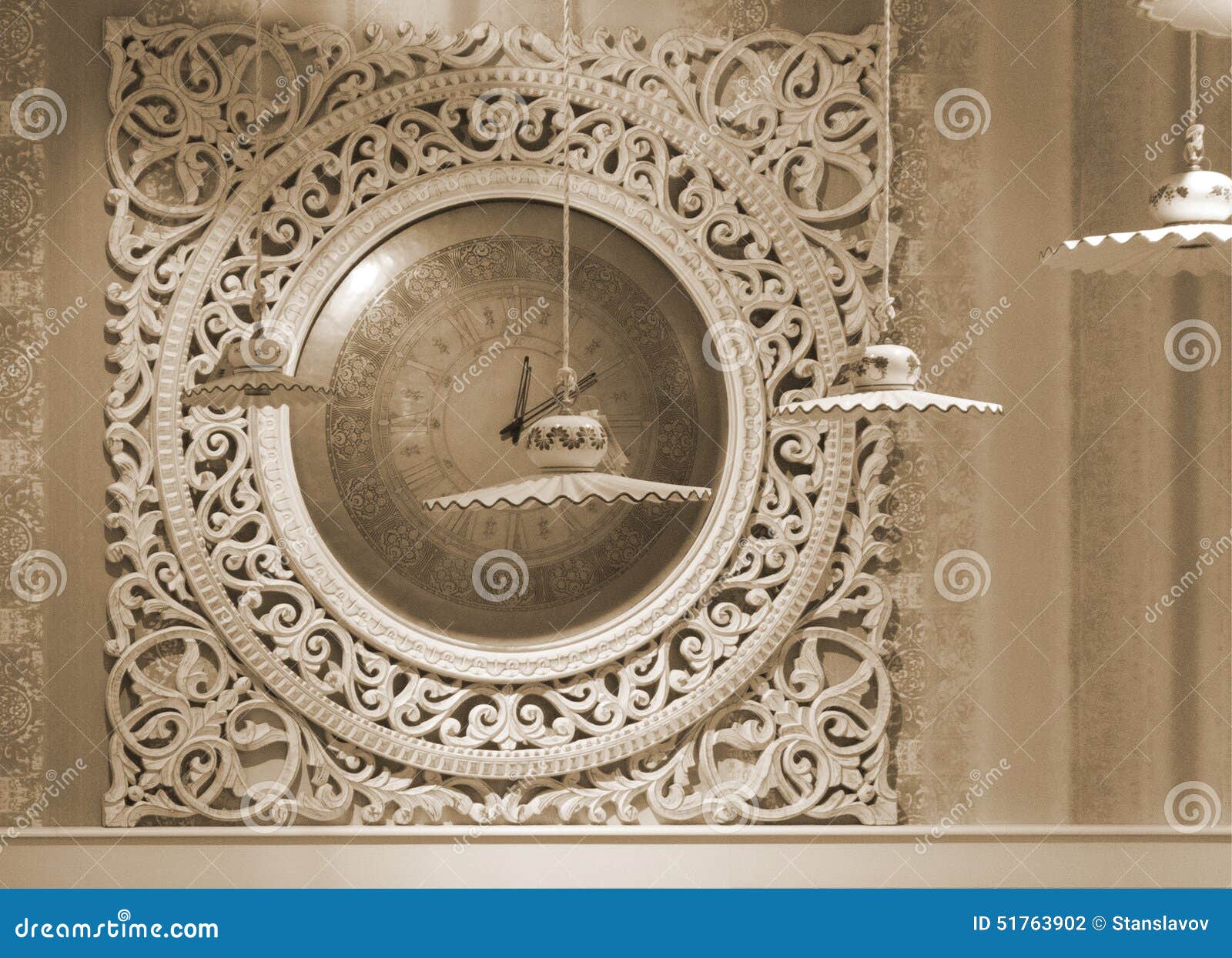 Vintage clock and lamp stock photo. Image of ornaments 51763902