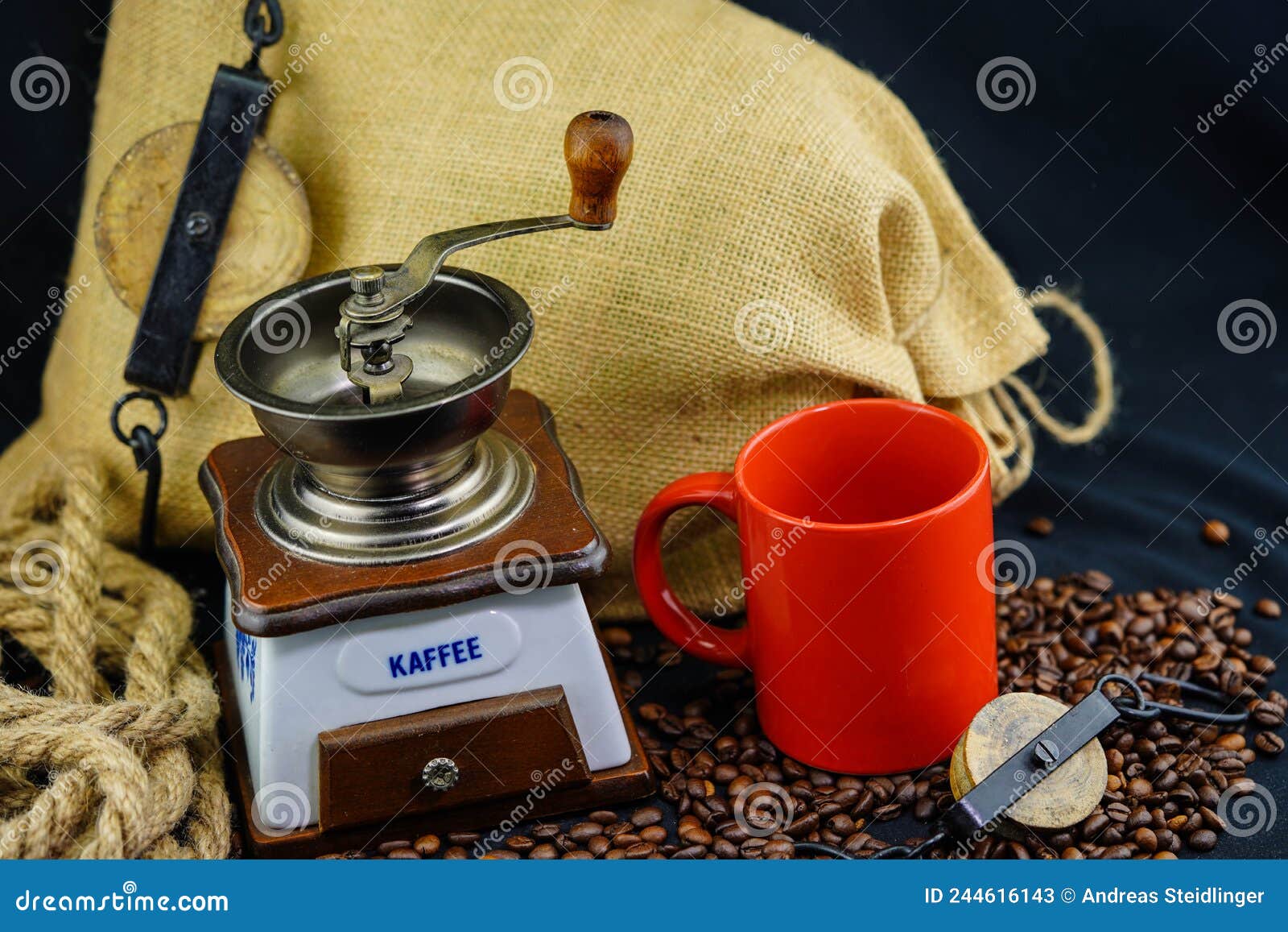 Vintage coffee beans stock image. Image of flavor, grinder - 244616143