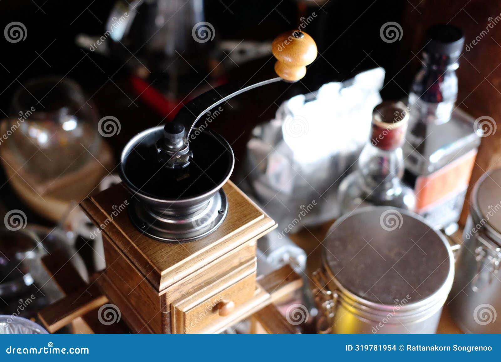 Vintage Coffee Drip Machine Set on Counter Bar in Cafe Stock Photo