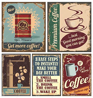 Vintage Coffee Posters and Metal Signs Stock Vector - Illustration of ...