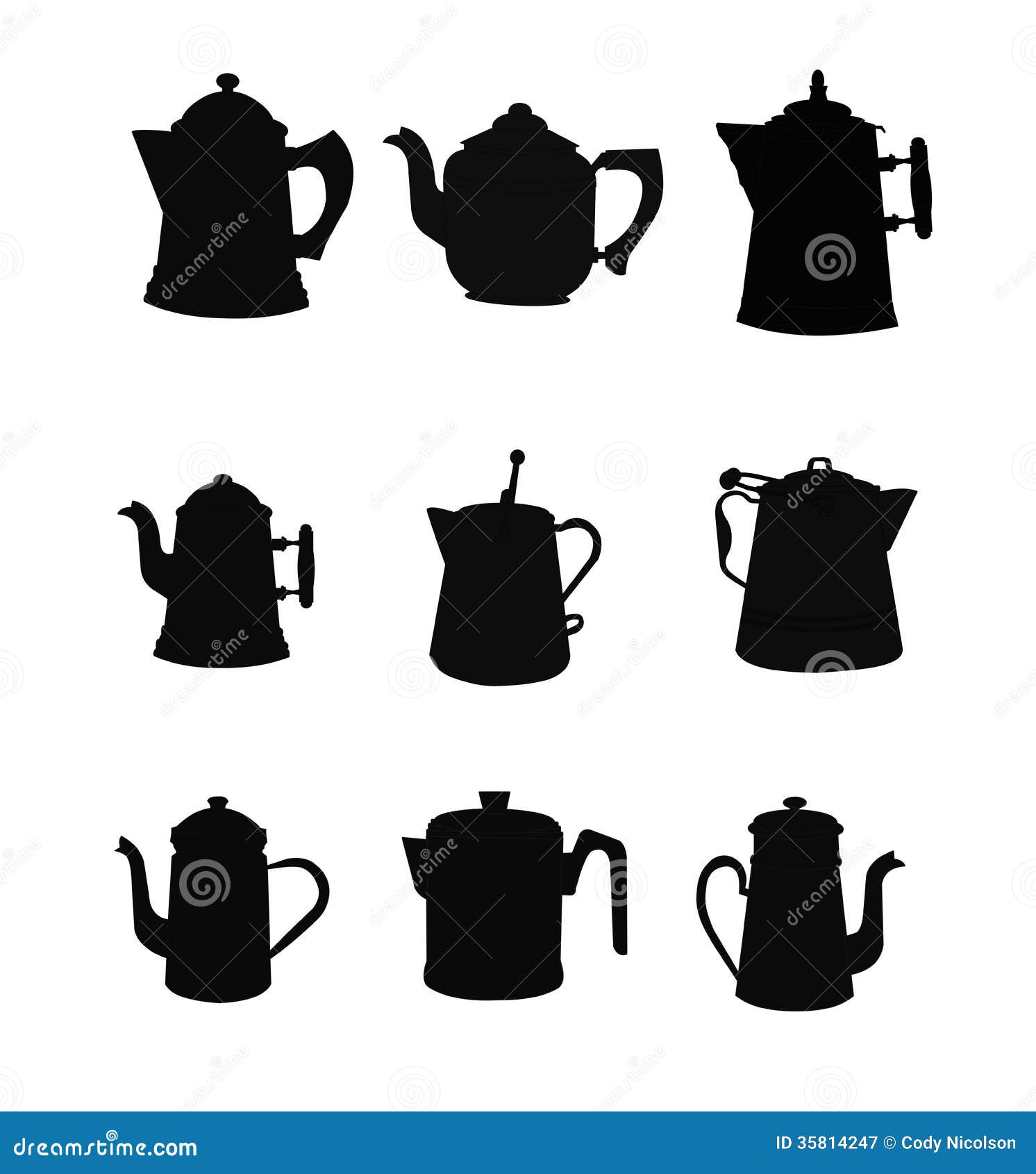 Download Vintage Coffee Pots In Silhouette Set Stock Vector ...