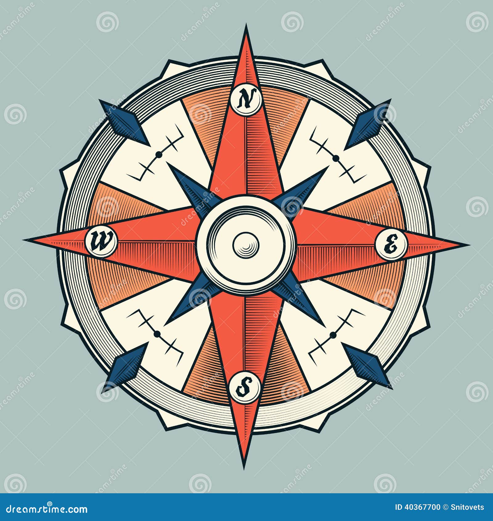 Vintage Colorful Graphic Compass Isolated on Light Background. Stock Vector Illustration of