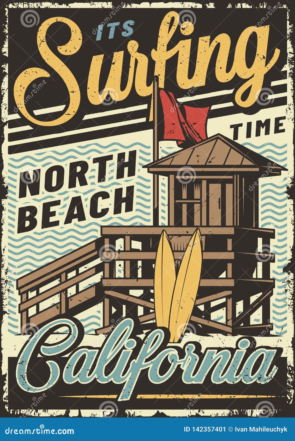 VIntage Colorful Surfing Sport Poster Stock Vector - Illustration of ...
