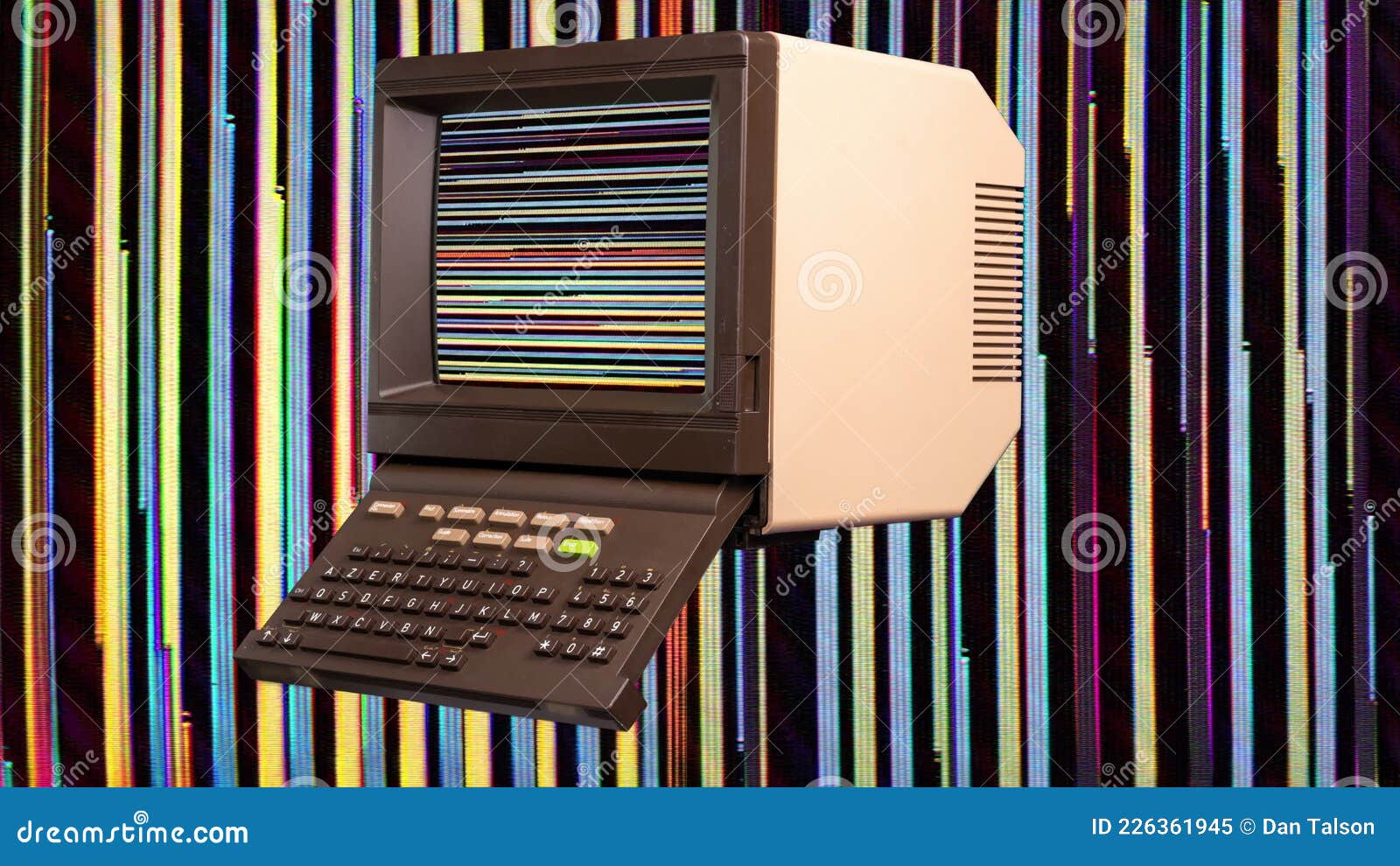 Vintage Computer with Static Screen Stock Video Video of distortion