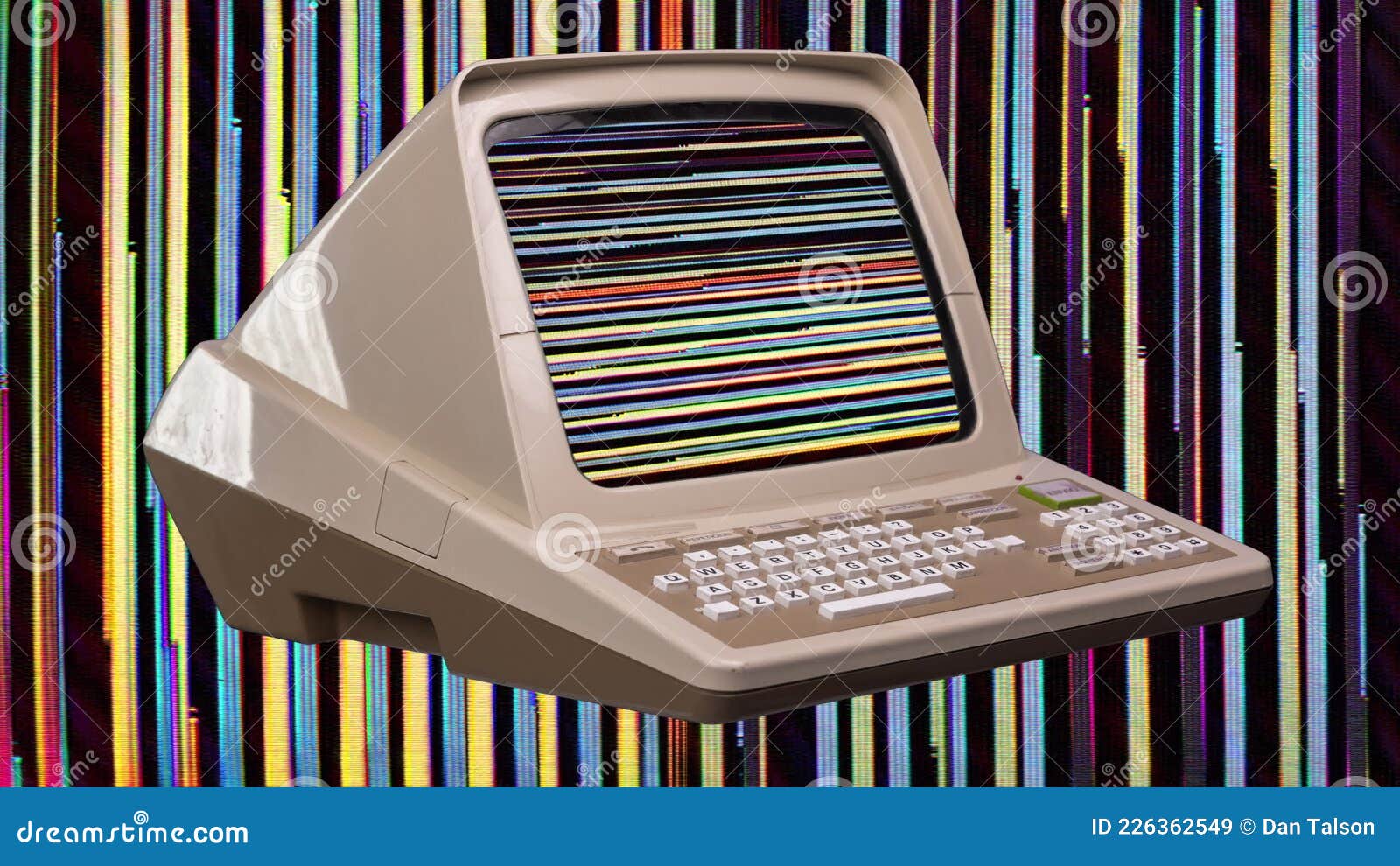 Vintage Computer with Static Screen Stock Video Video of