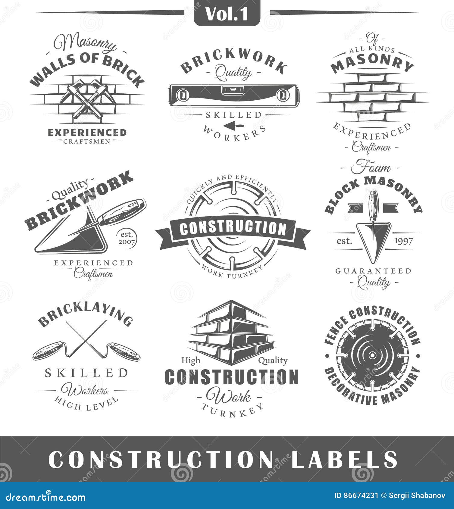 Vintage Construction Labels Stock Vector Illustration of concept