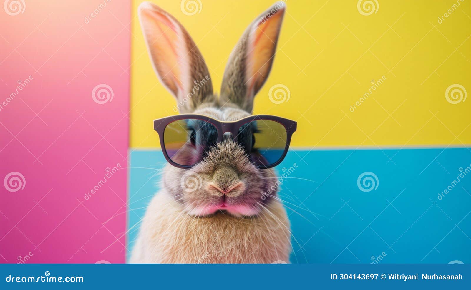 Vintage Cool Bunny with Sunglasses on Colorful Background. AI
