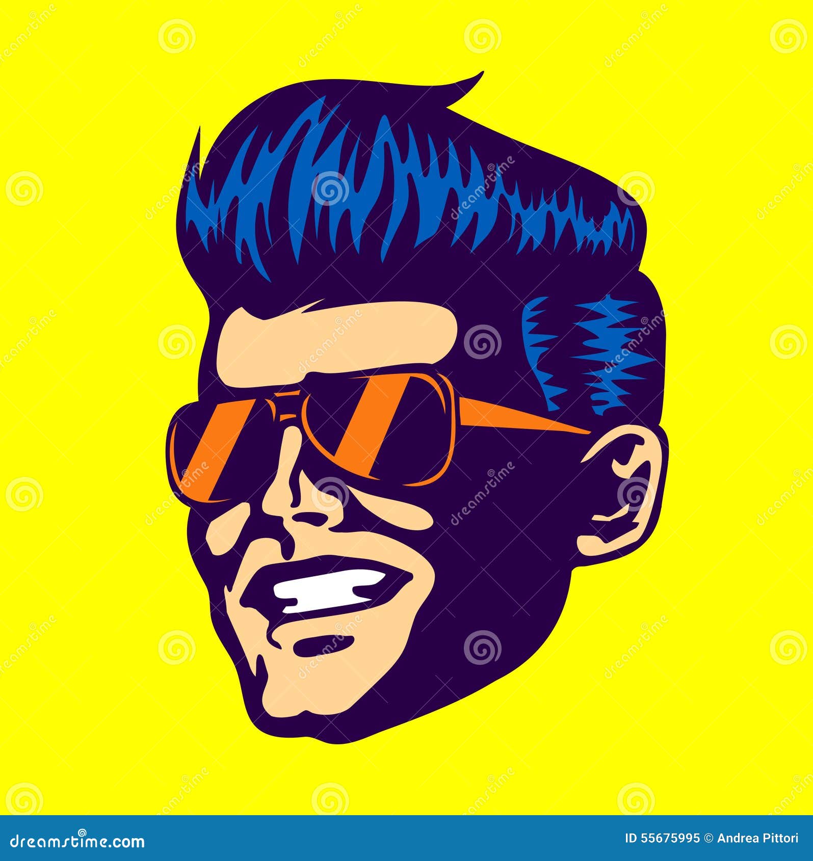 vintage cool dude man face, aviator sunglasses, rockabilly pompadour haircut