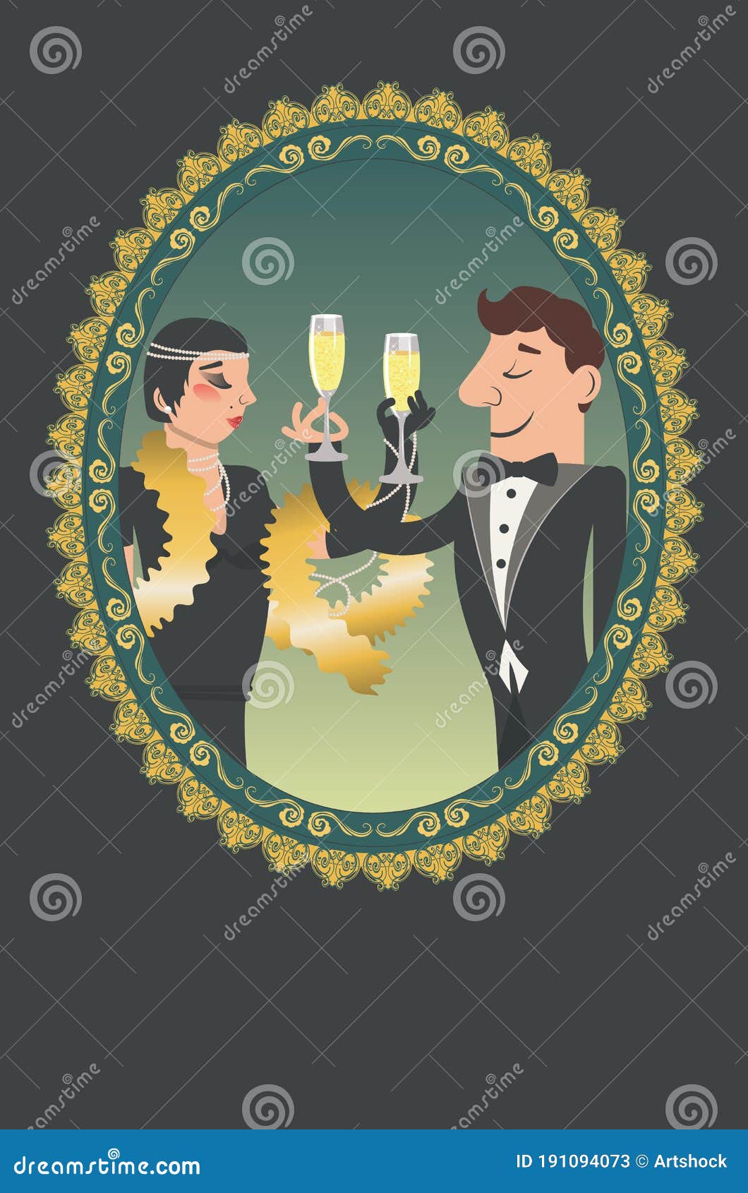 Vintage Couple with Champagne Stock Vector - Illustration of ...