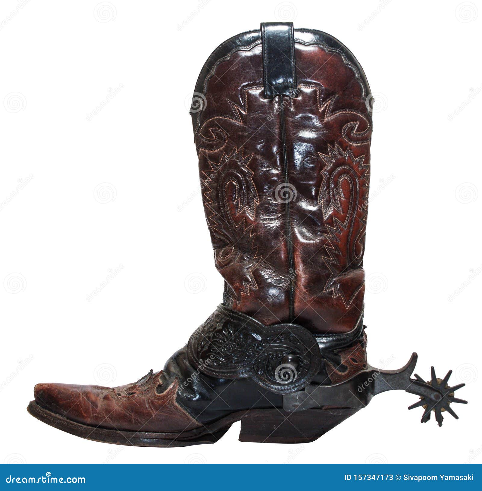 Vintage Cowboy Boots with Spurs Isolated on White Background Stock ...