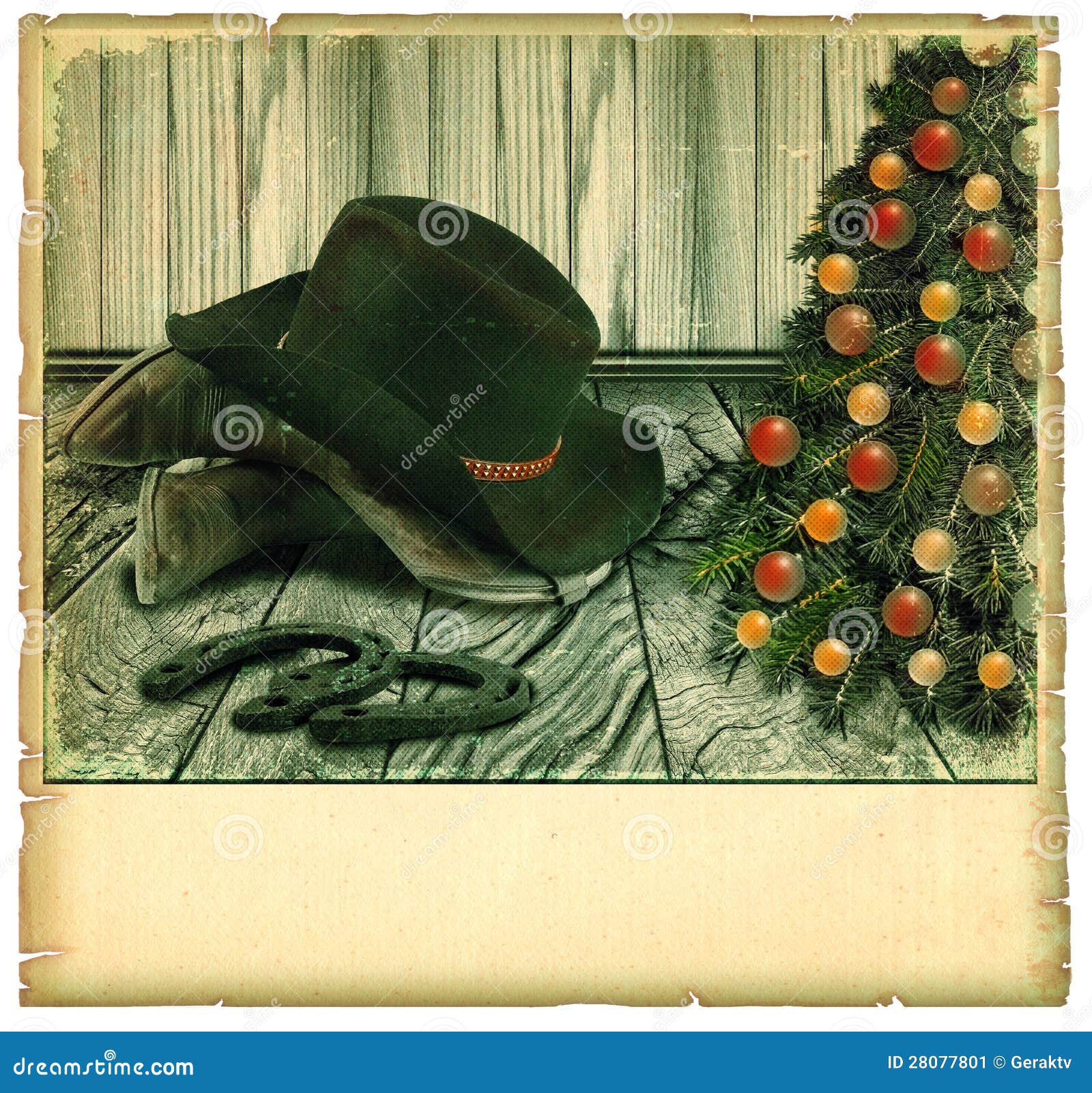 Vintage Cowboy Christmas Card.American Background Stock 