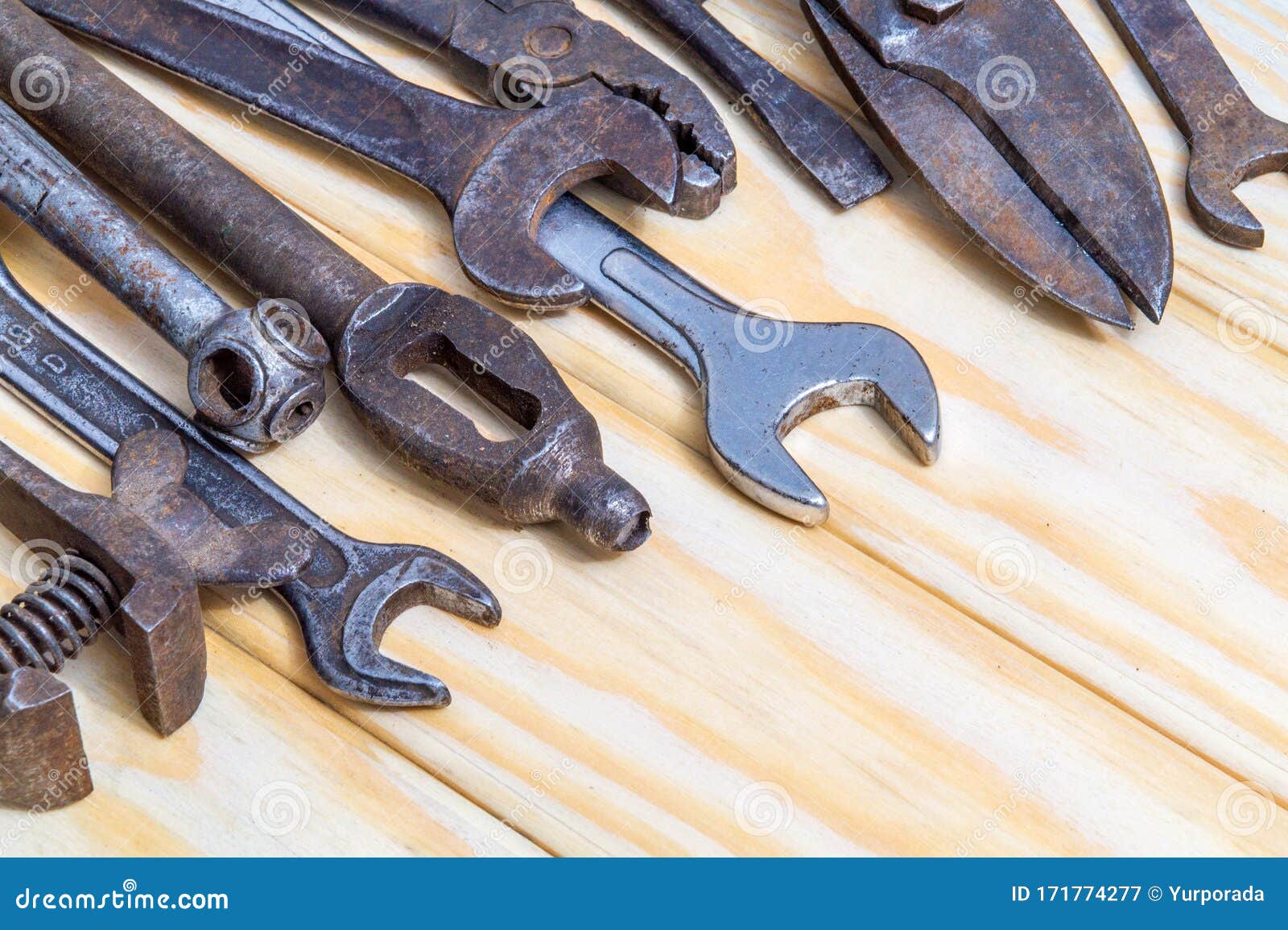 Vintage Craftsman Tools Stacked after Work on Wooden Boards Stock Image ...