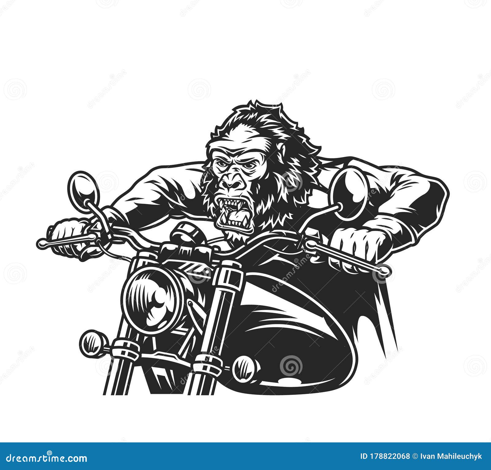 vintage cruel gorilla head moto rider