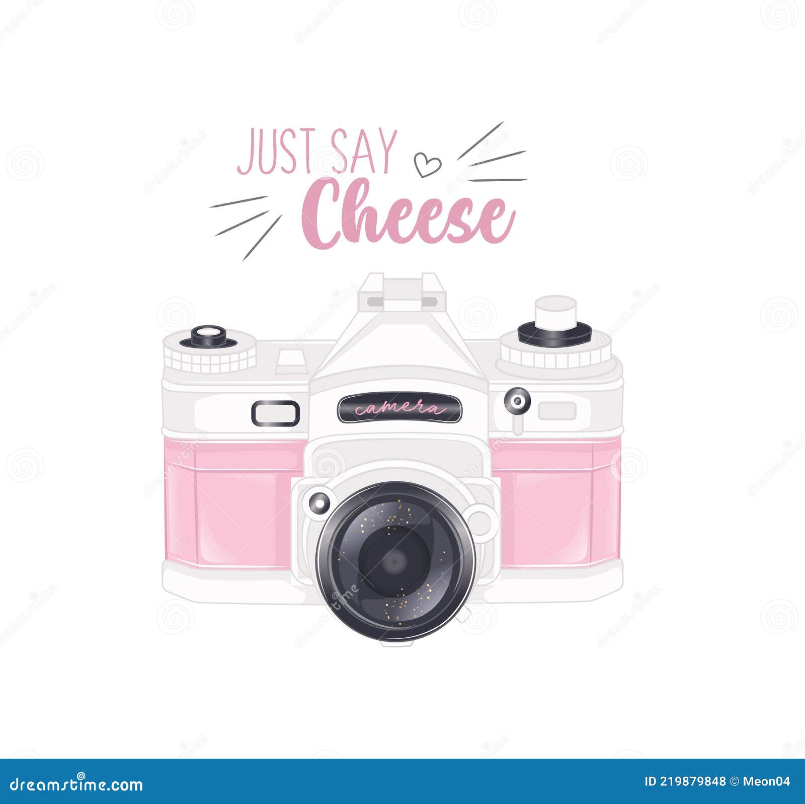 Vintage Cute Pink Camera on White Background Stock Vector