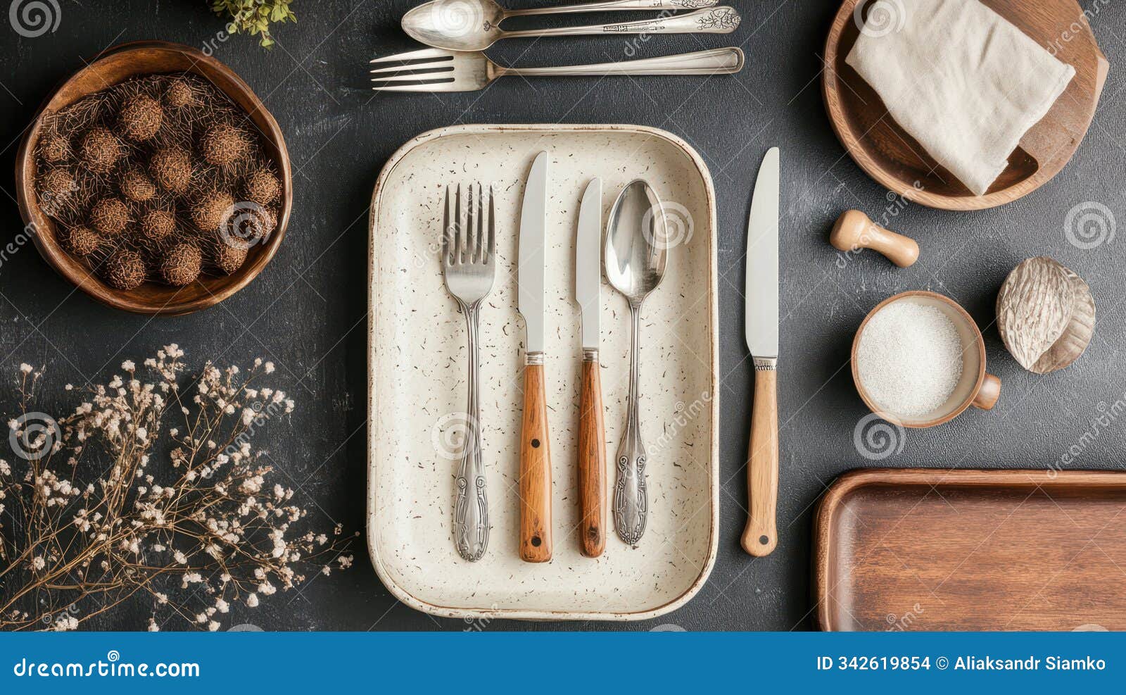 vintage cutlery on rustic background retro setup of kitchen tools for antique dining scene top view