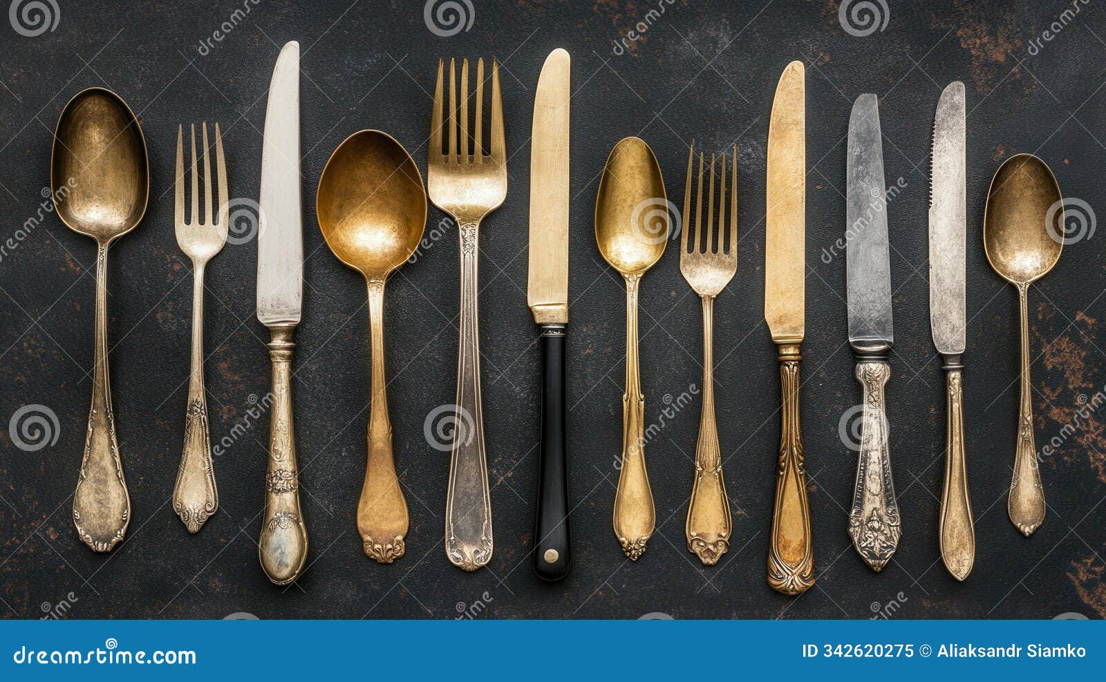vintage cutlery on rustic background retro setup of kitchen tools for antique dining scene top view