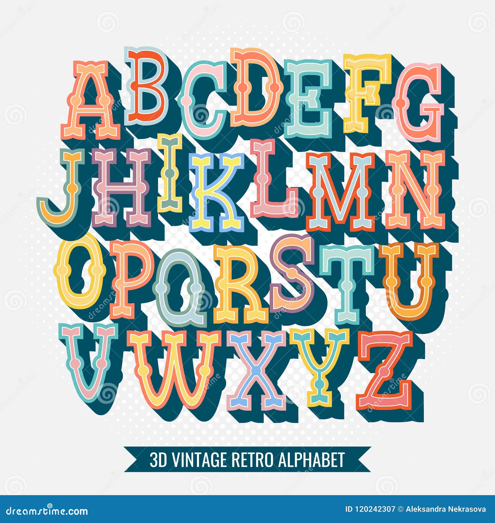 Vintage 3D Alphabet. Retro Typeface. Vector Font Illustration Stock