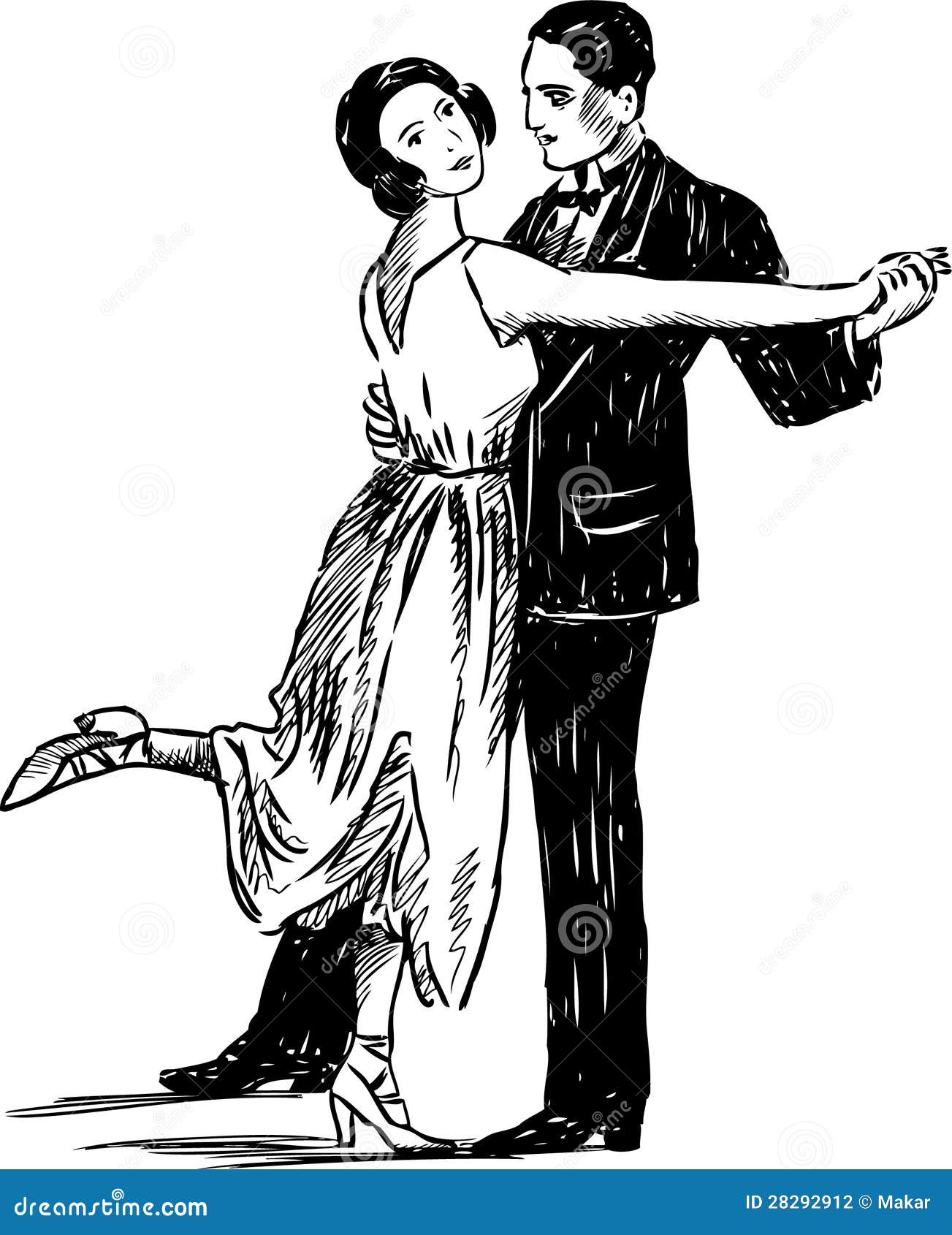 Couple Dancing Tango Drawn Sketch by Line Isolated on White Background and  Ink Spots Stock Illustration - Illustration of background, argentina:  118344489
