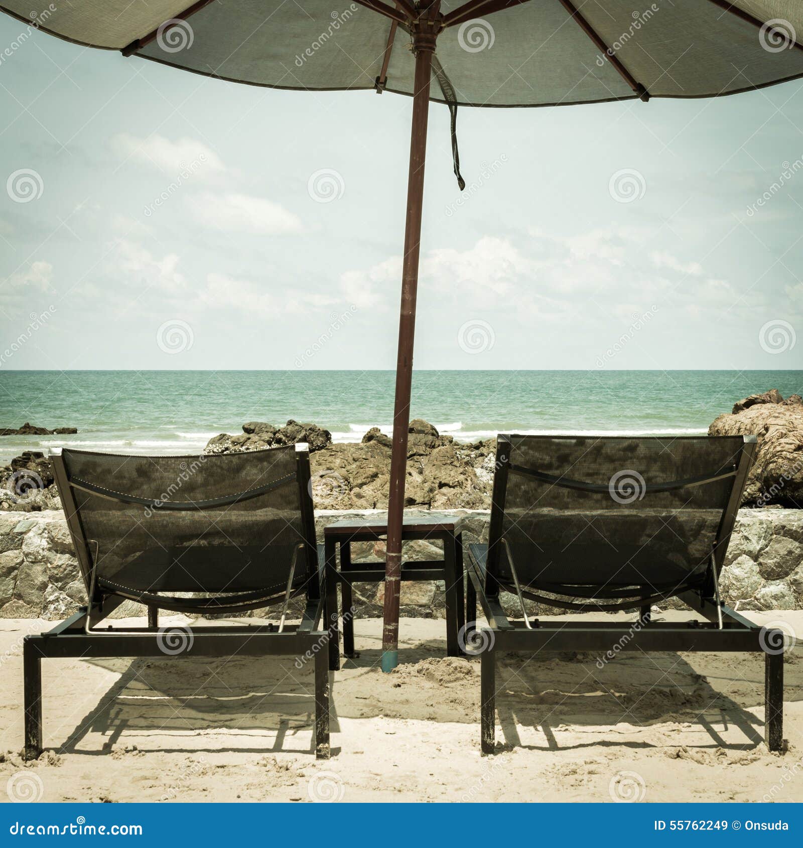 Vintage Daybed and Umbrella on the Beach Stock Image Image of pool