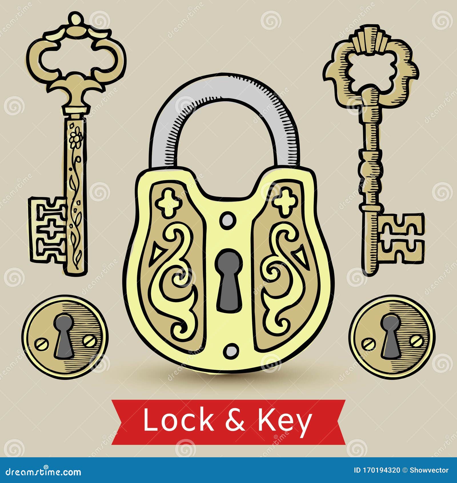 Premium Vector  Sketch decorative heart shape key and vintage lock.