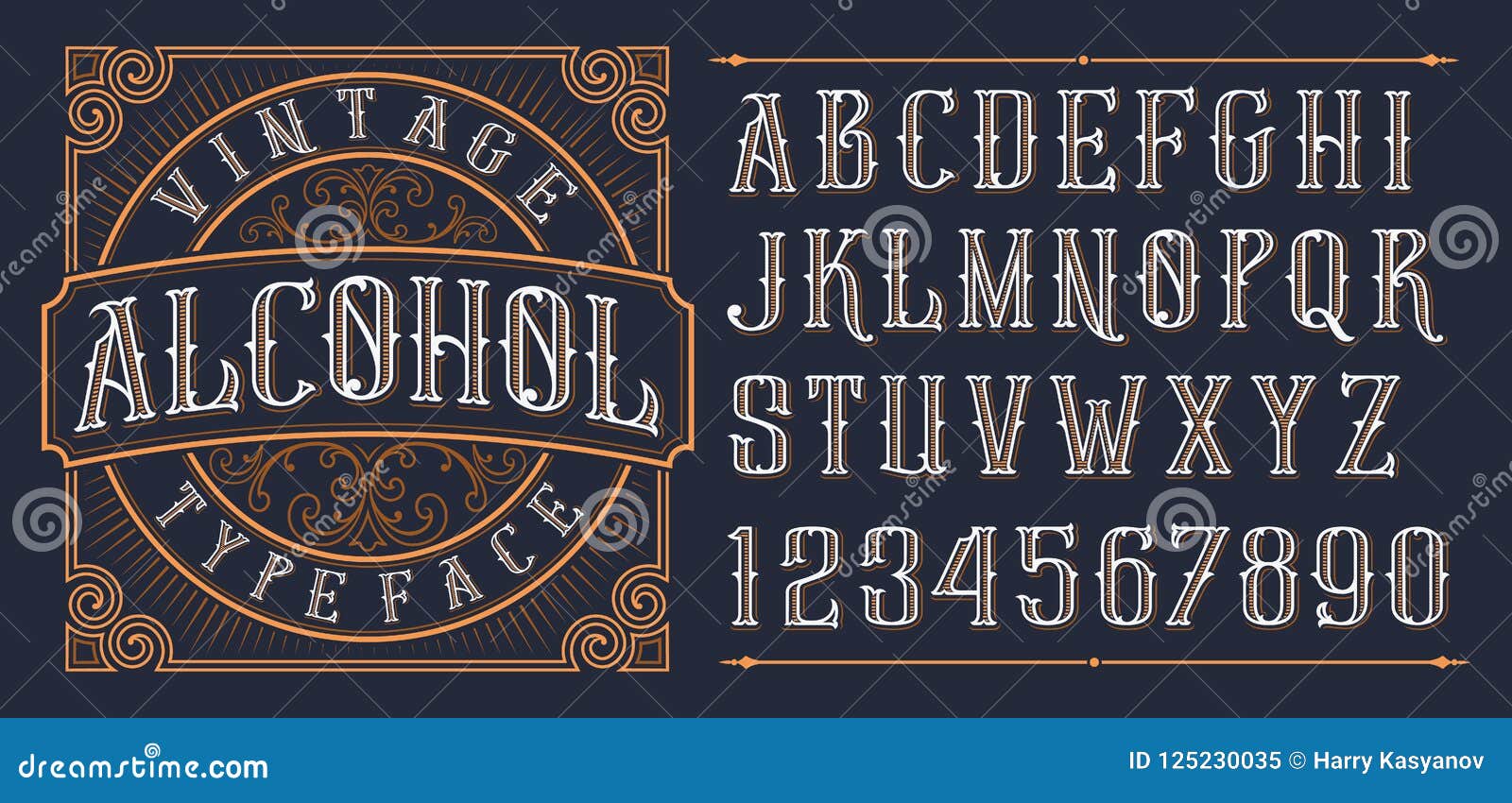 vintage decorative font in western style on the dark background