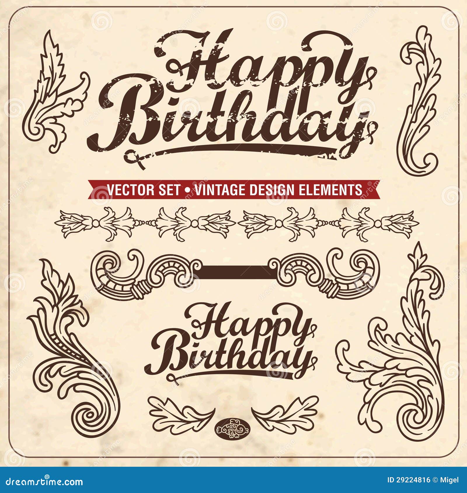 Vintage Design Elements. Happy Birthday Stock Illustration 