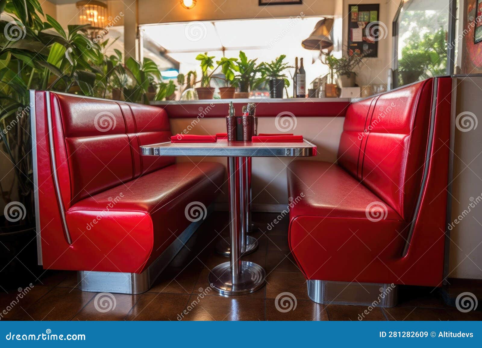 Vintage Diner Booth with Red Leather Seats Stock Illustration