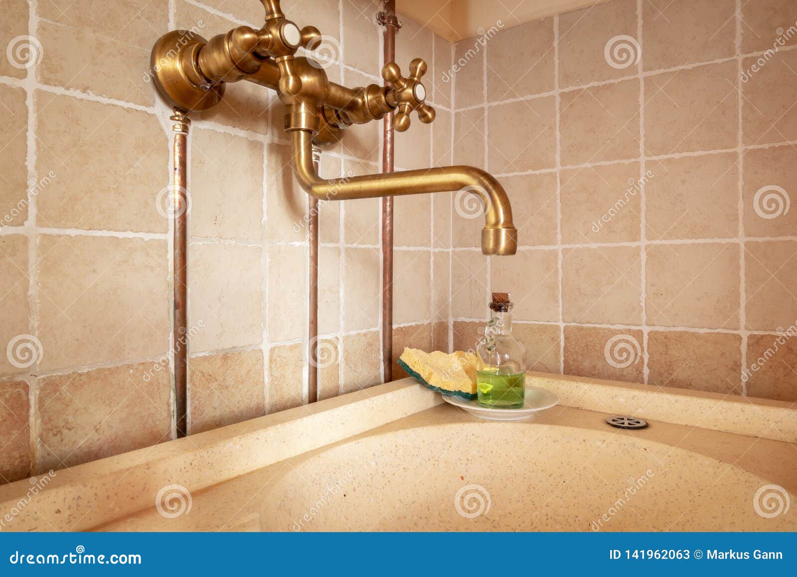 Vintage Dishwashing Sink in a Kitchen in Italy Stock Image Image of