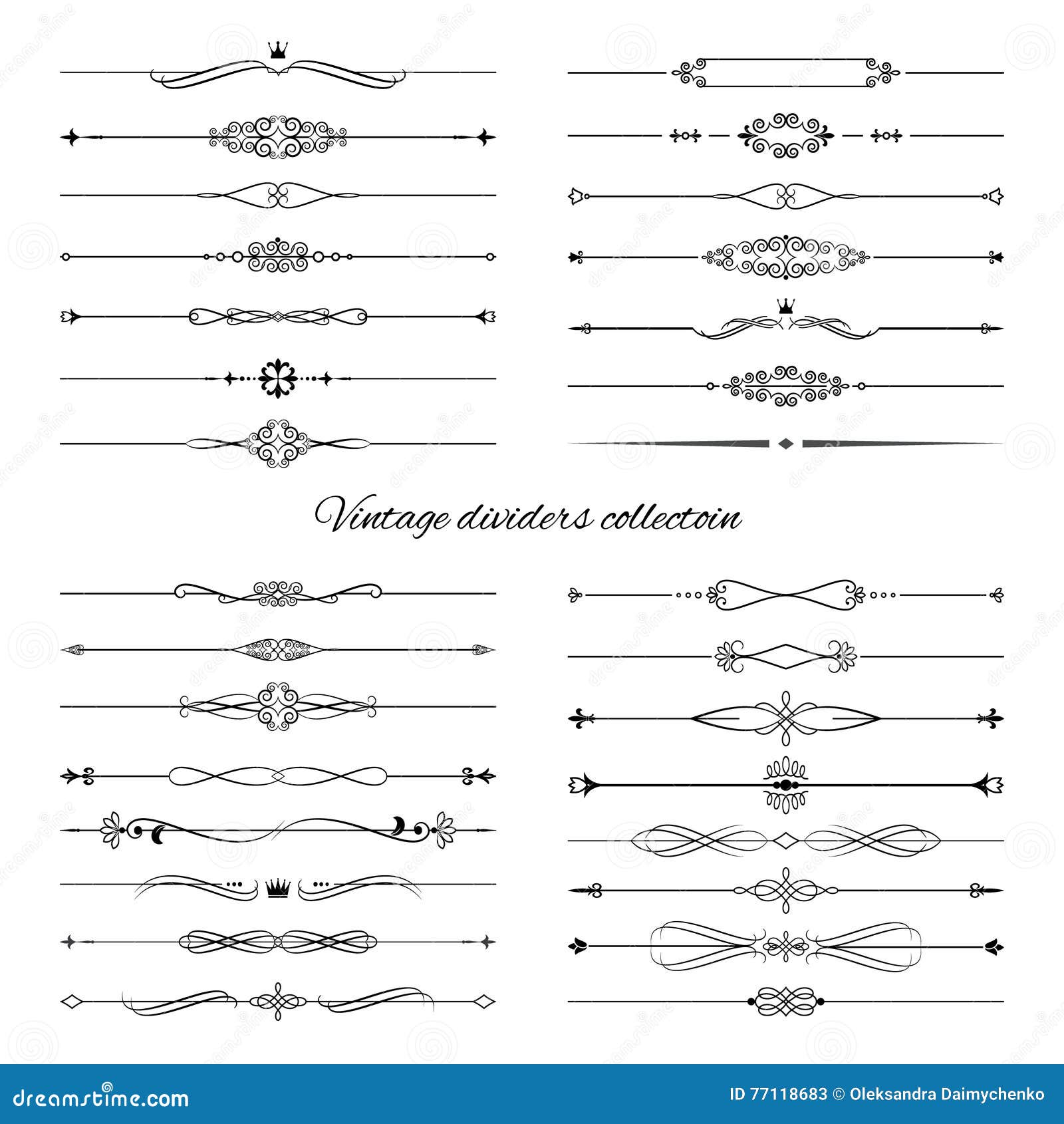 Vintage Dividers Big Set Isolated on White. Stock Vector Illustration