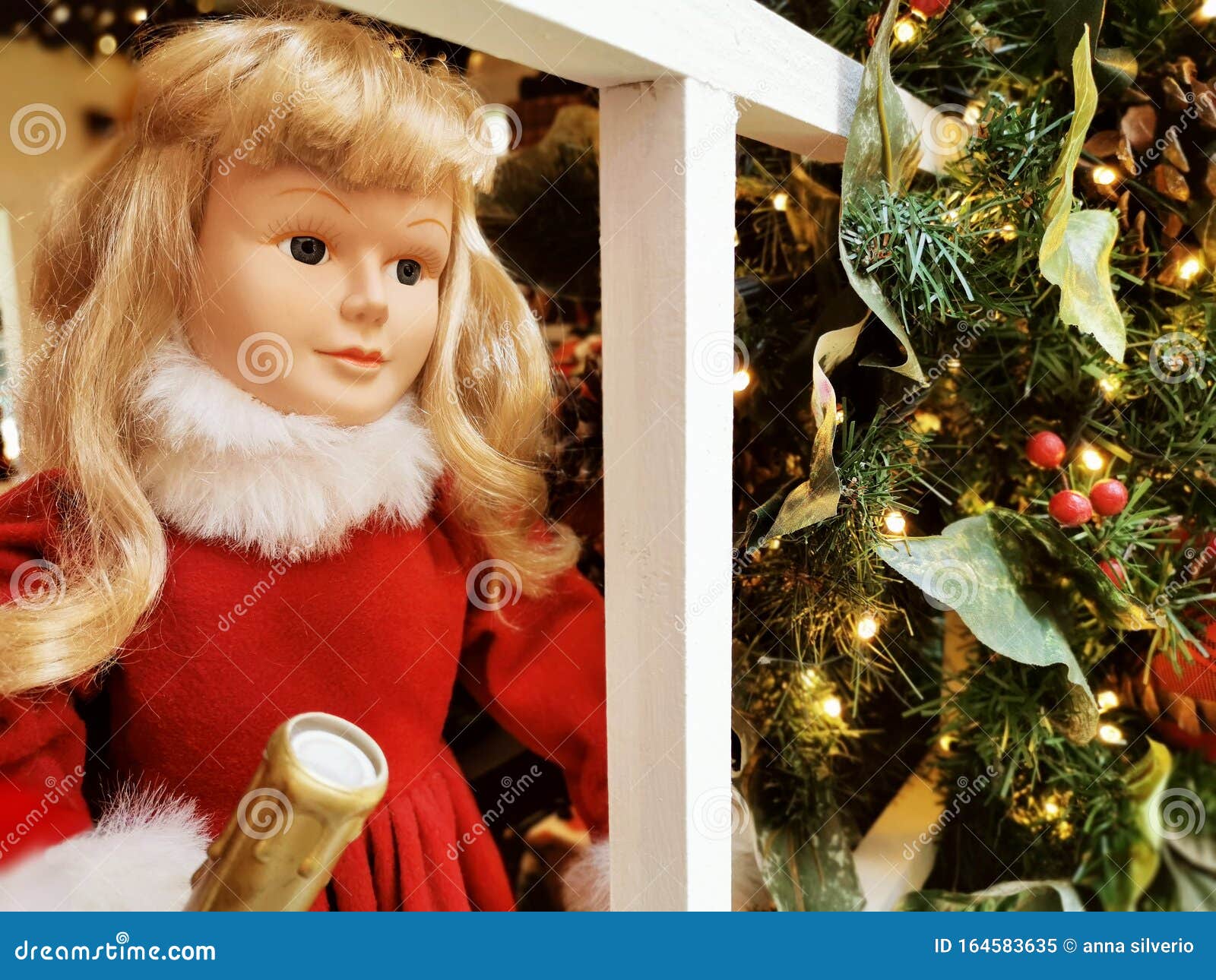 Vintage Doll Christmas Decoration Stock Image Image of vintage