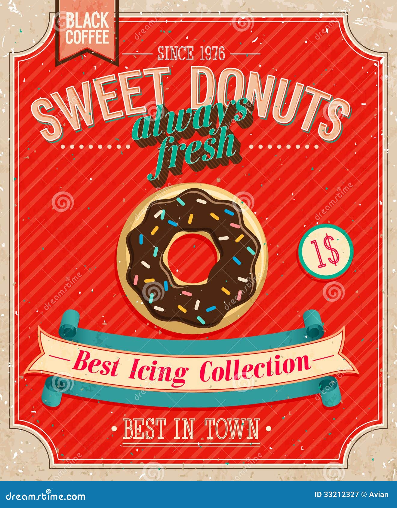 Vintage Donuts Poster. stock vector. Illustration of calligraphic