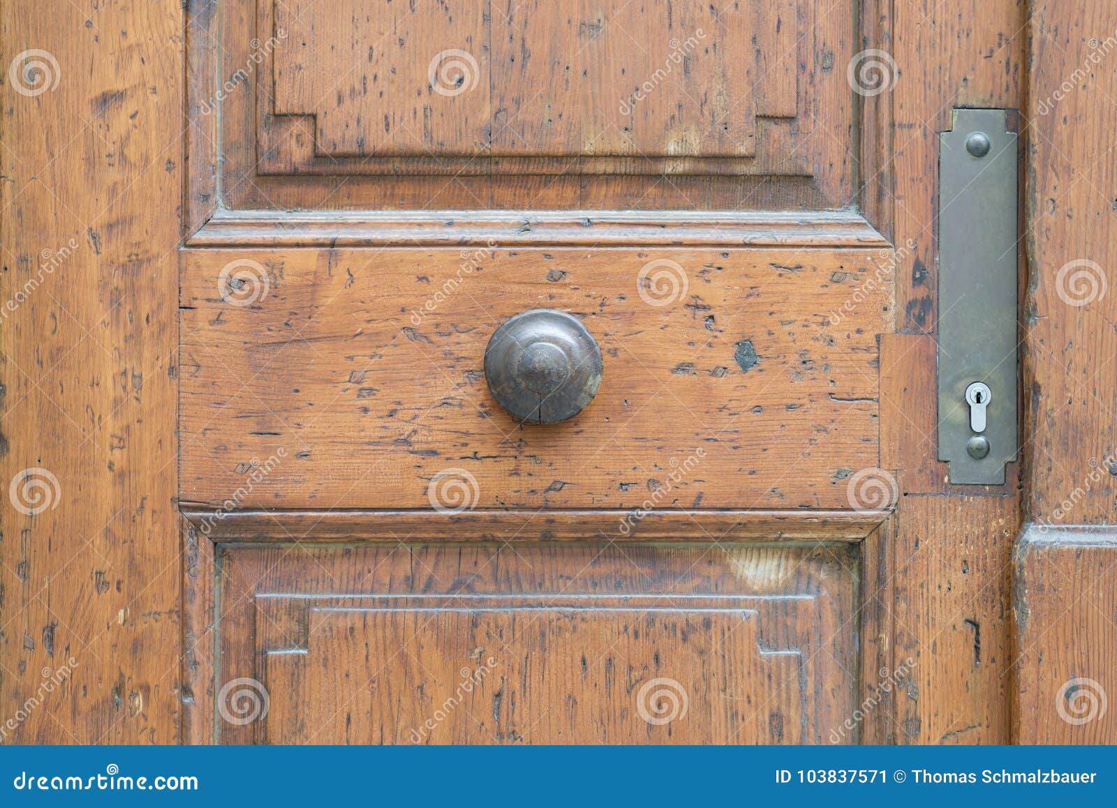 Vintage Door Handle on a Wooden Front Door Stock Image Image of
