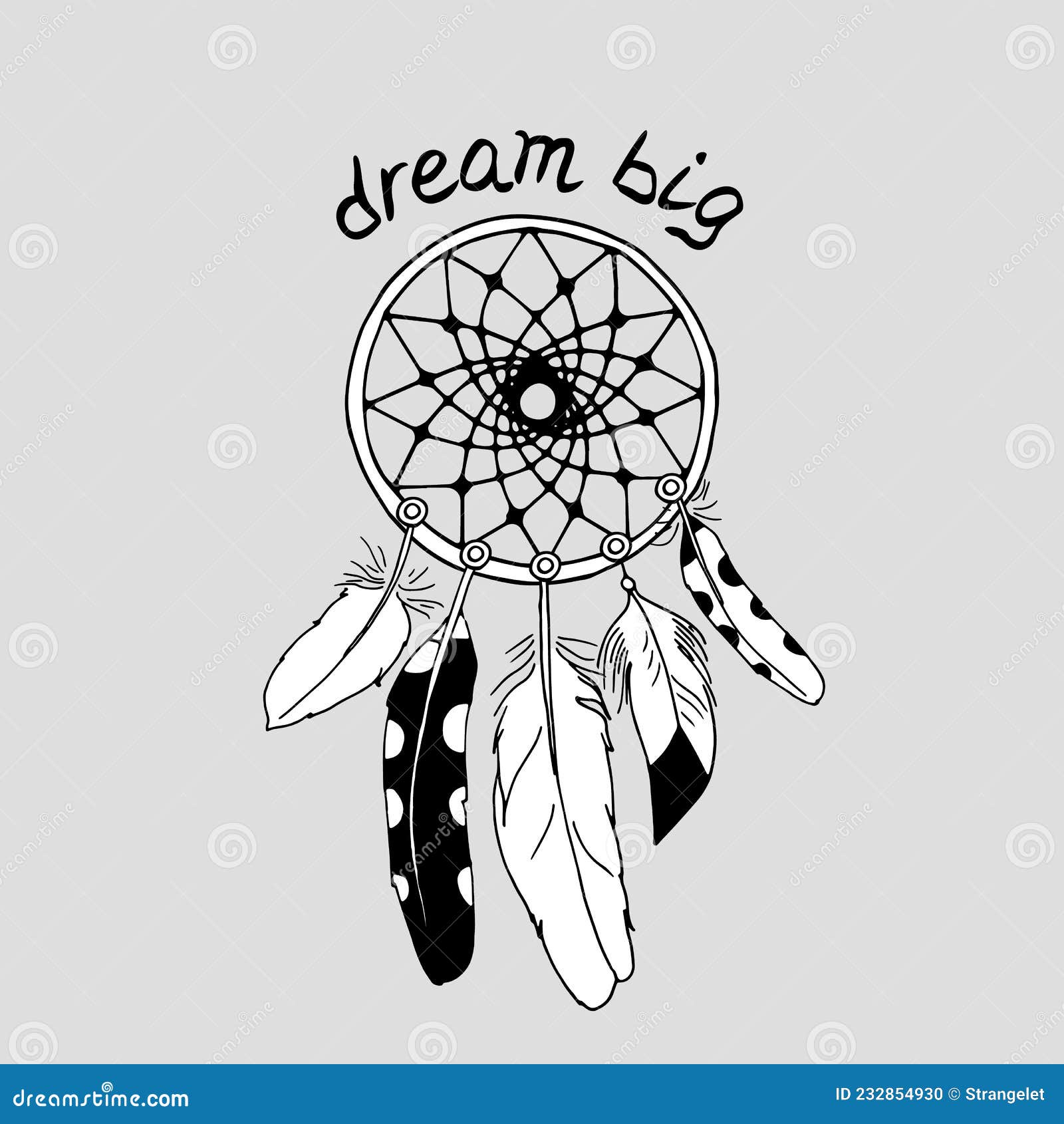 Vintage Dreamcatcher with Feathers and Hand Lettering Dream Big Stock ...