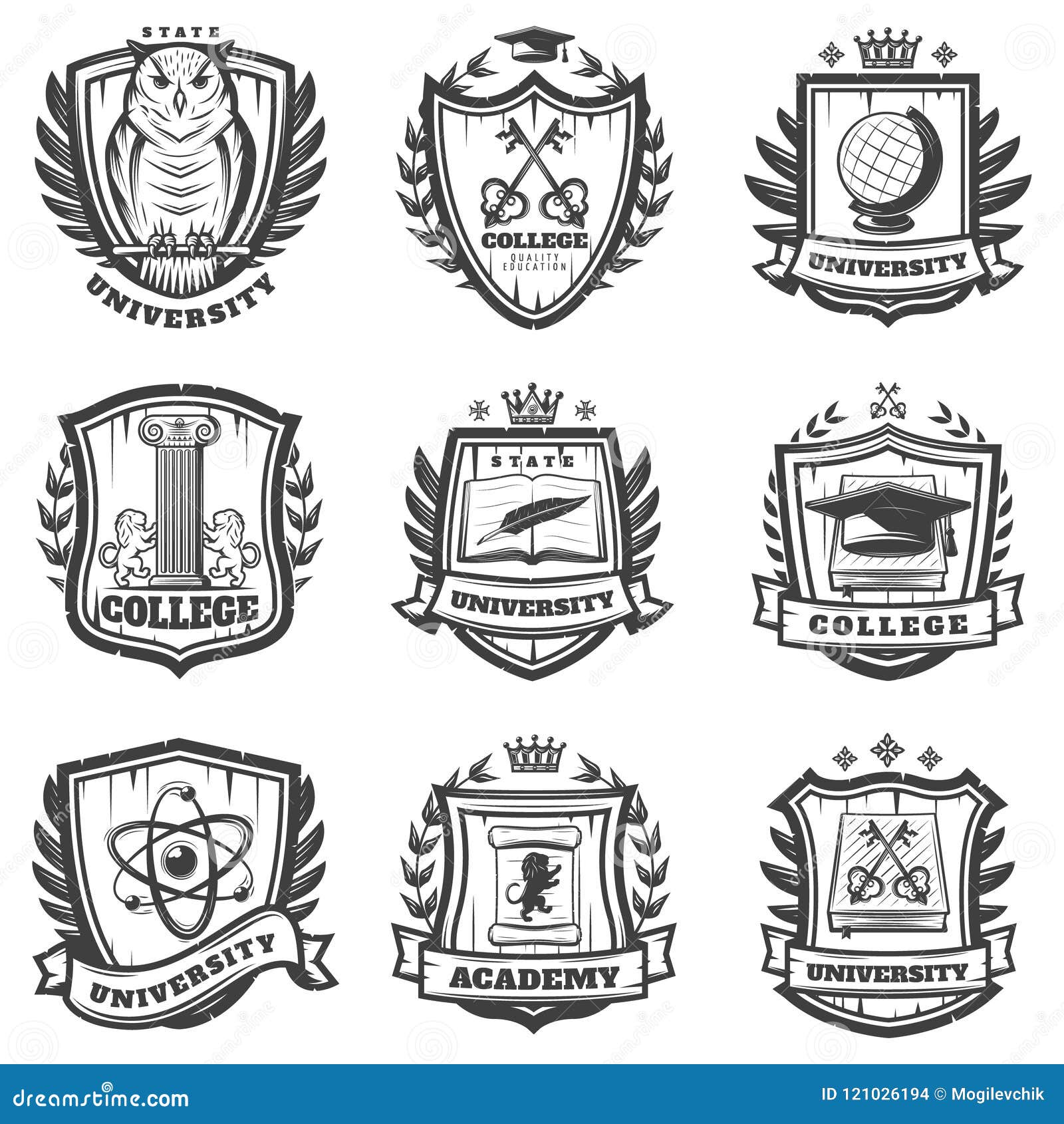 vintage educational coat of arms set