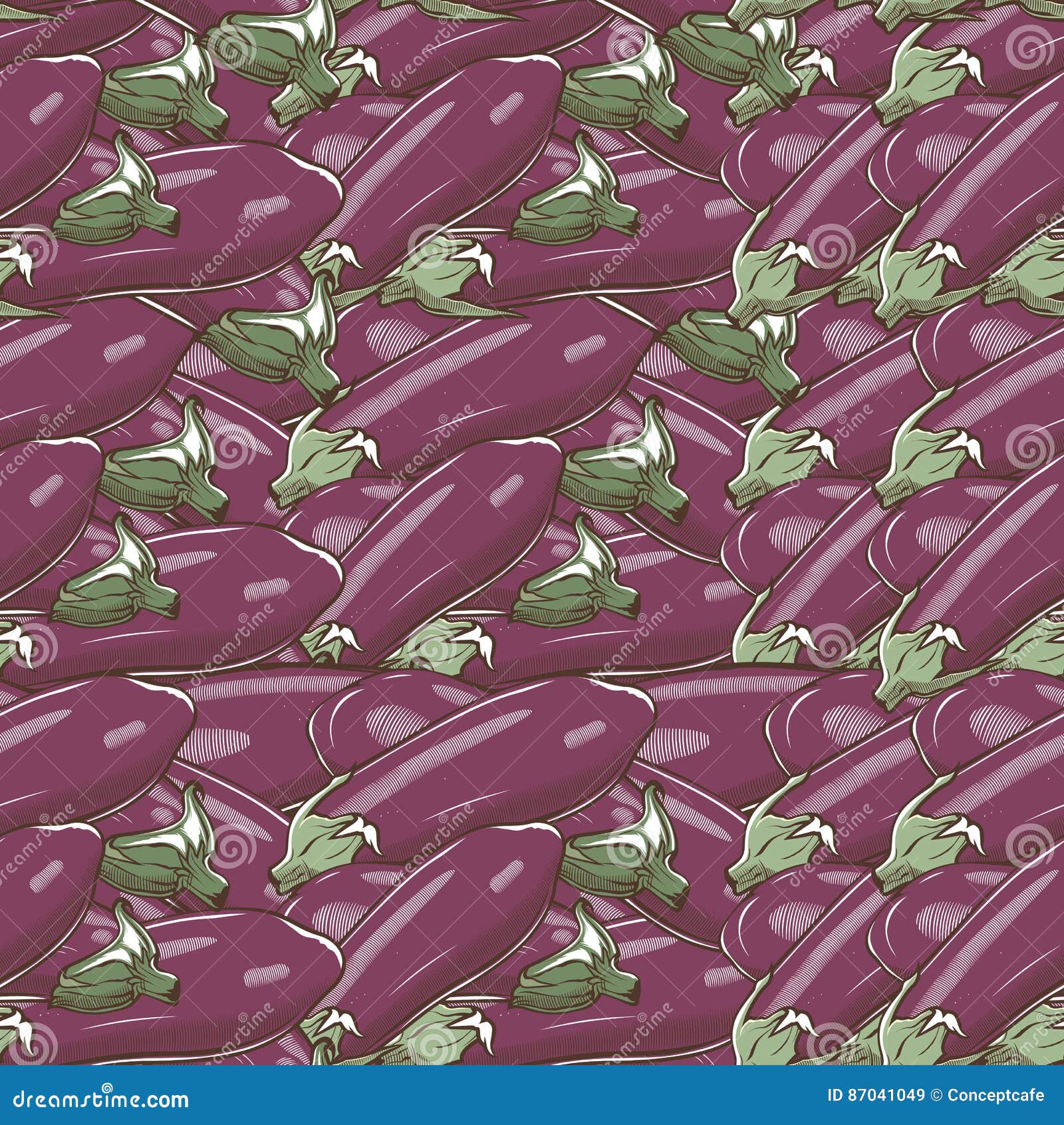 Vintage Eggplant Seamless Pattern Stock Vector Illustration of