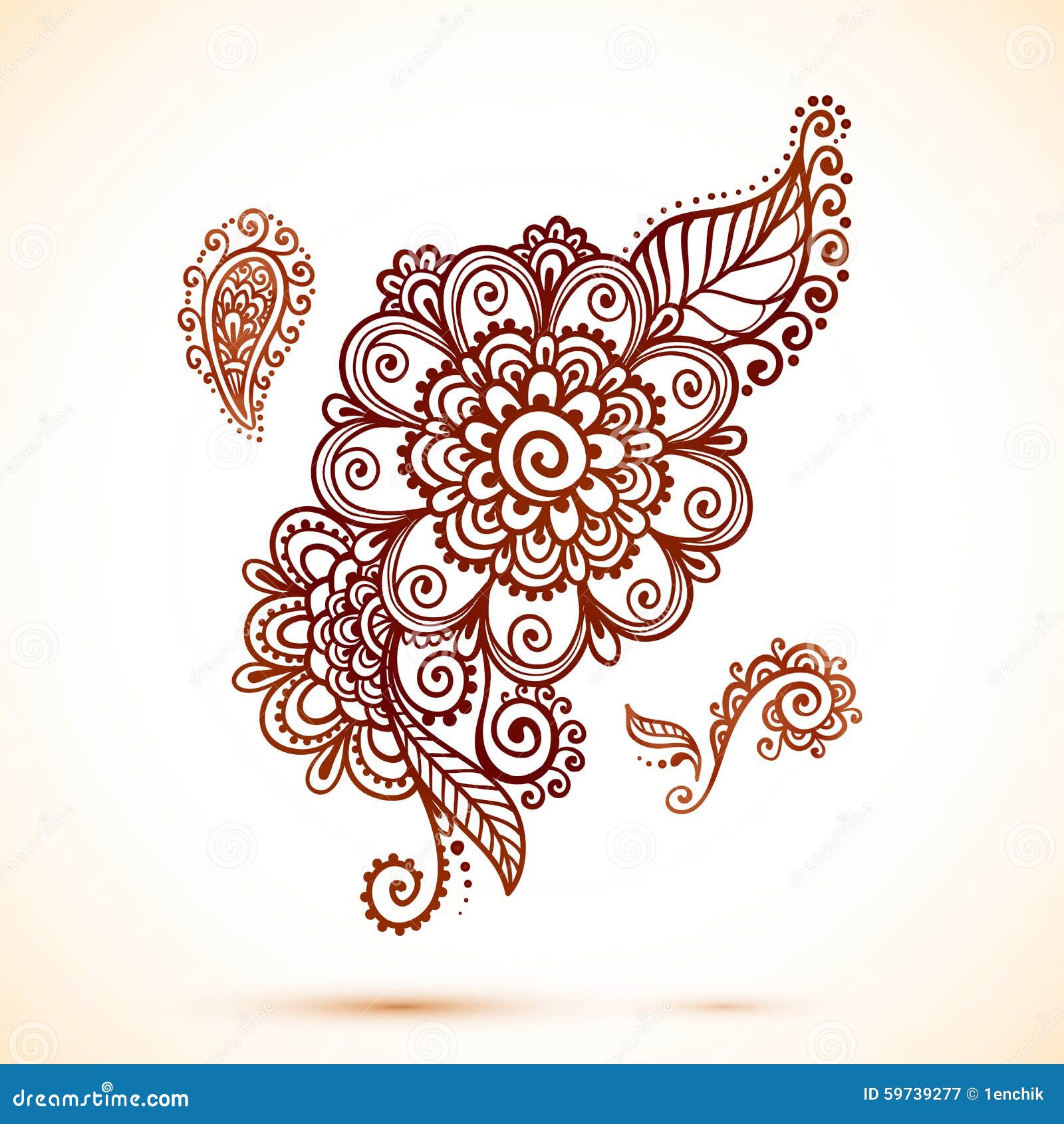 Vintage Element in Indian Mehndi Style Stock Vector - Illustration of ...