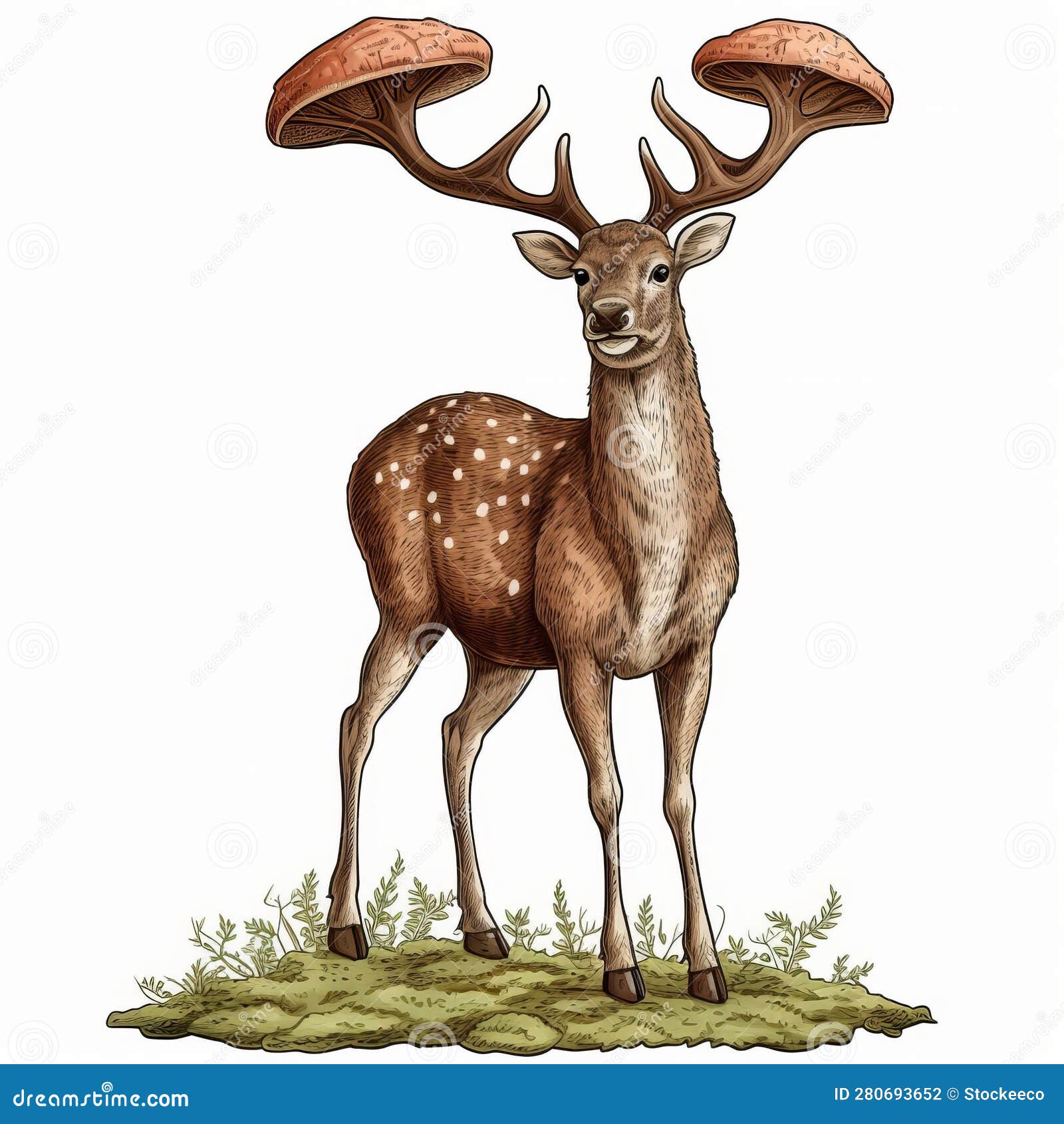 vintage elk with mushrooms   drawing