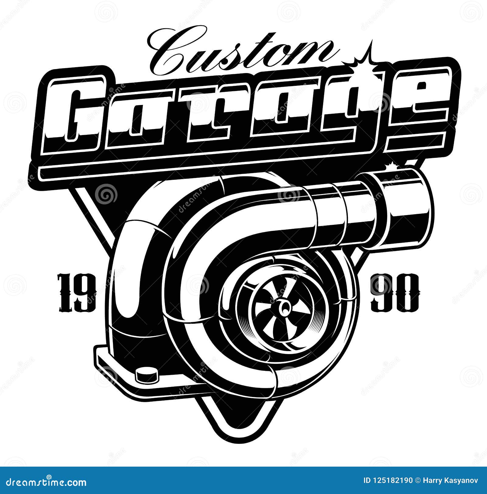 Vintage Emblem with Turbocharger on the White Background. Stock Vector