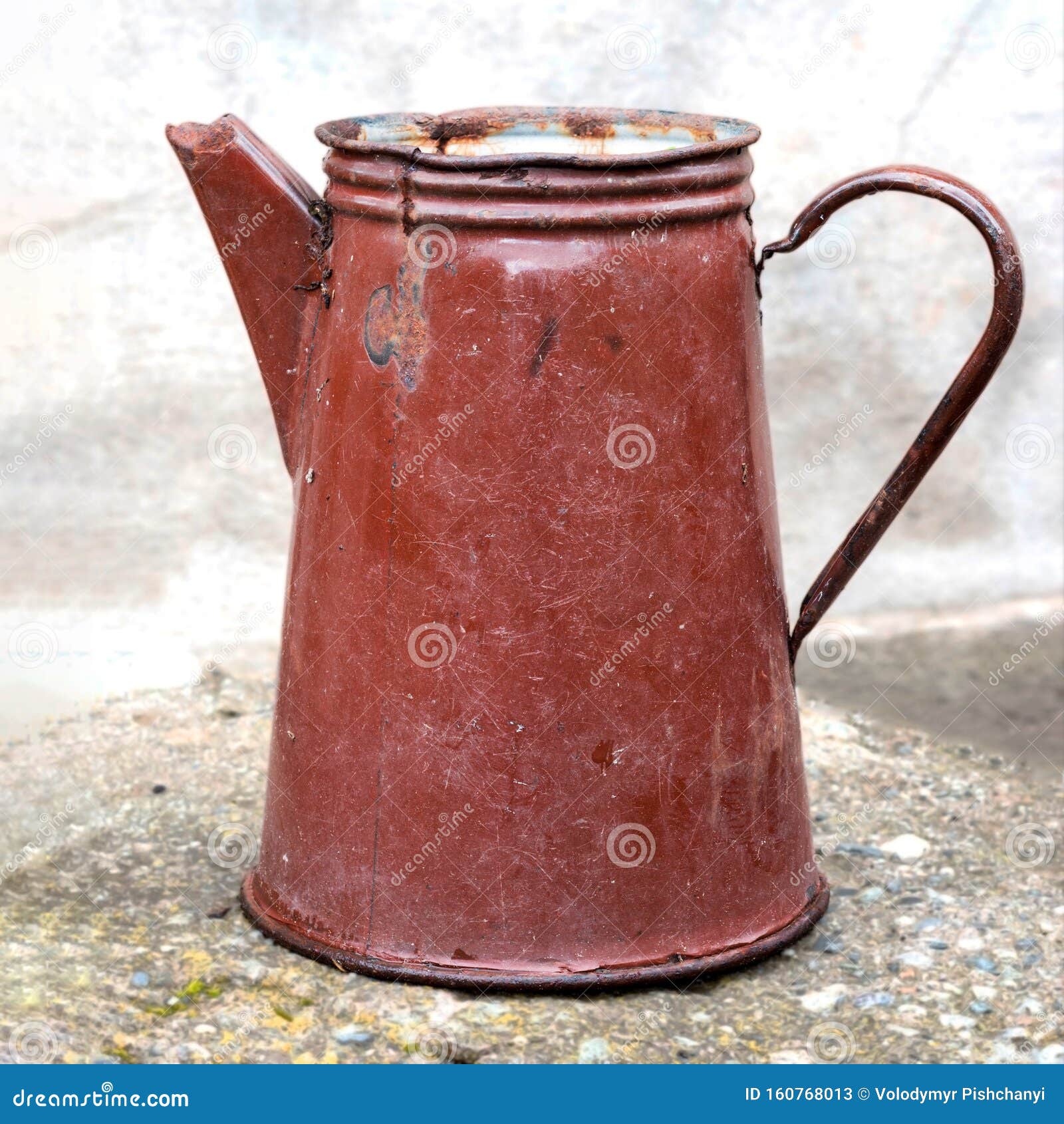 Vintage Enameled Kettle. Old Enameled Teapot of Brown Color Stock Image