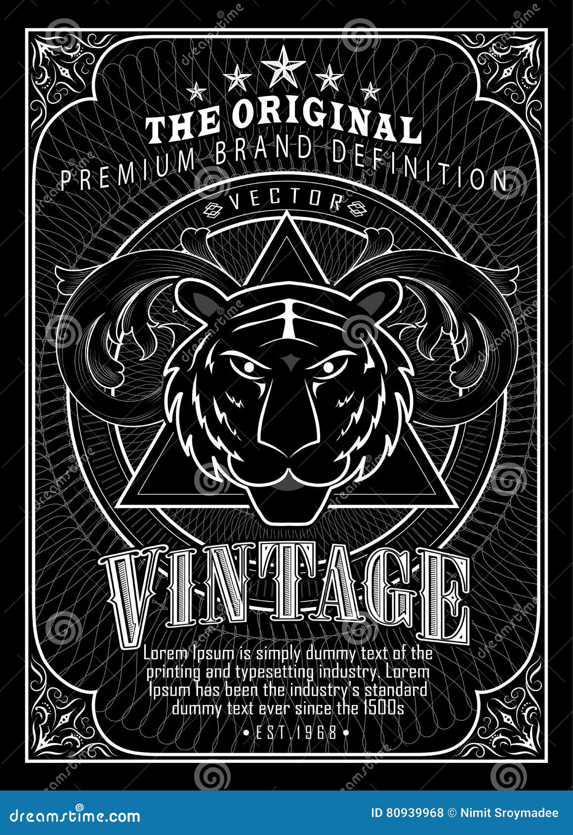 vintage engraving frame border western label antique tiger