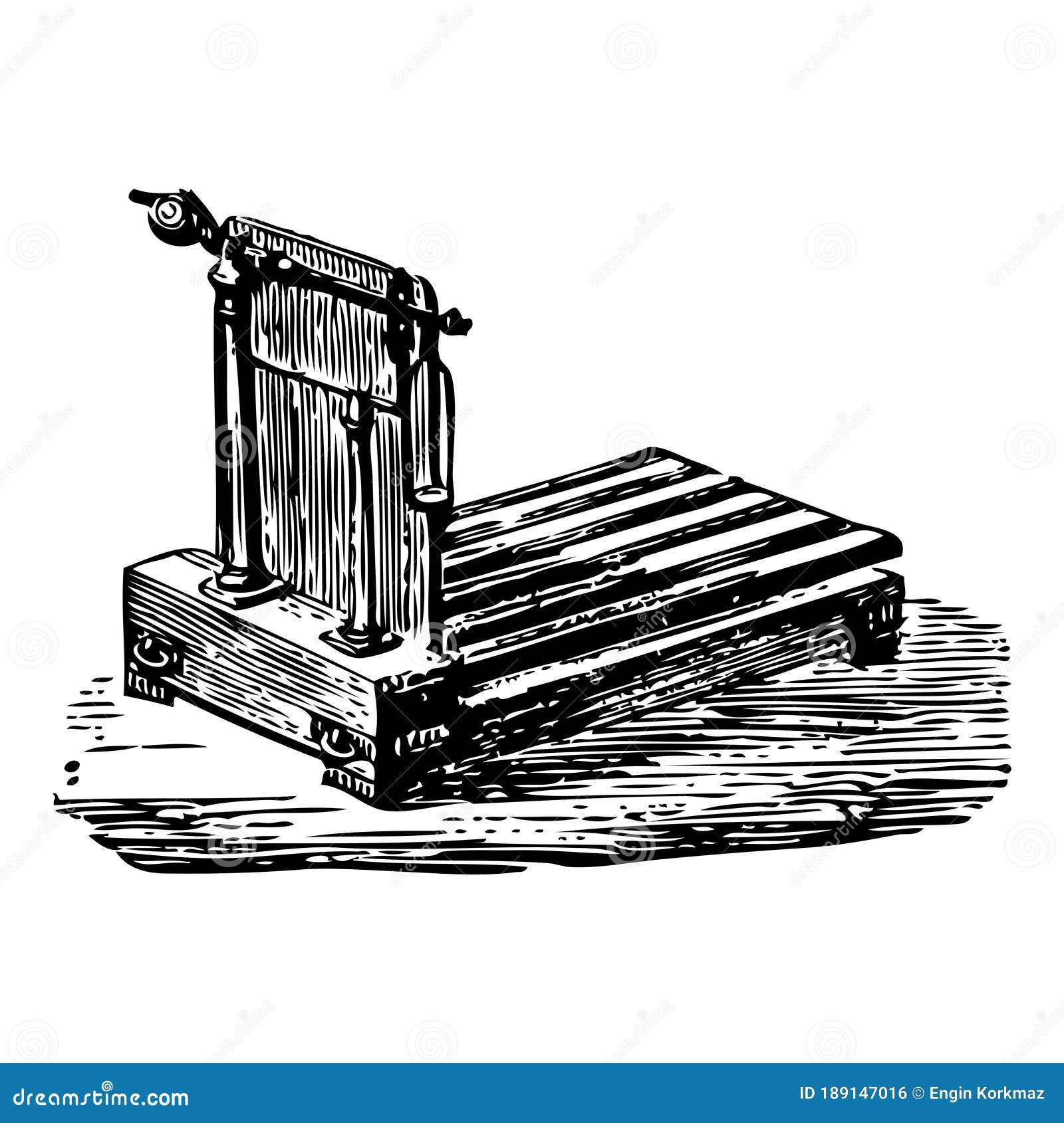 vintage engraving of a mechanical weighing scale