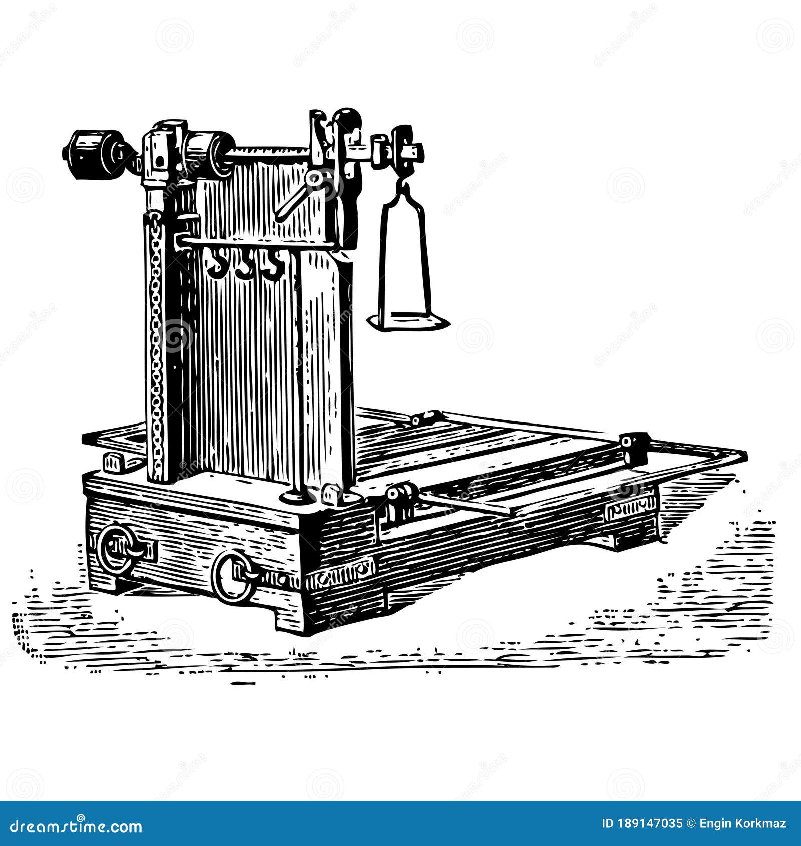 vintage engraving of a mechanical weighing scale