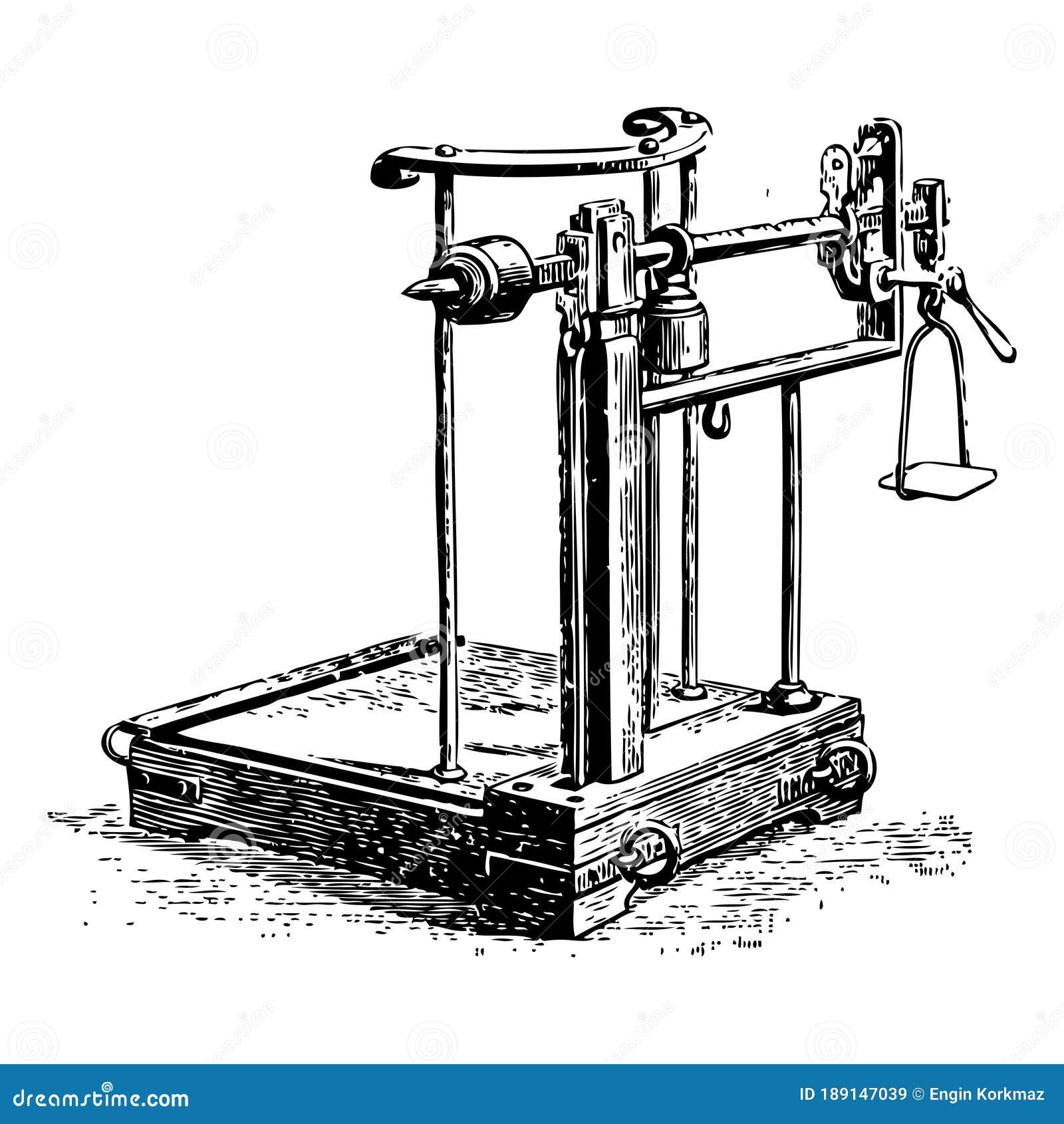 vintage engraving of a mechanical weighing scale