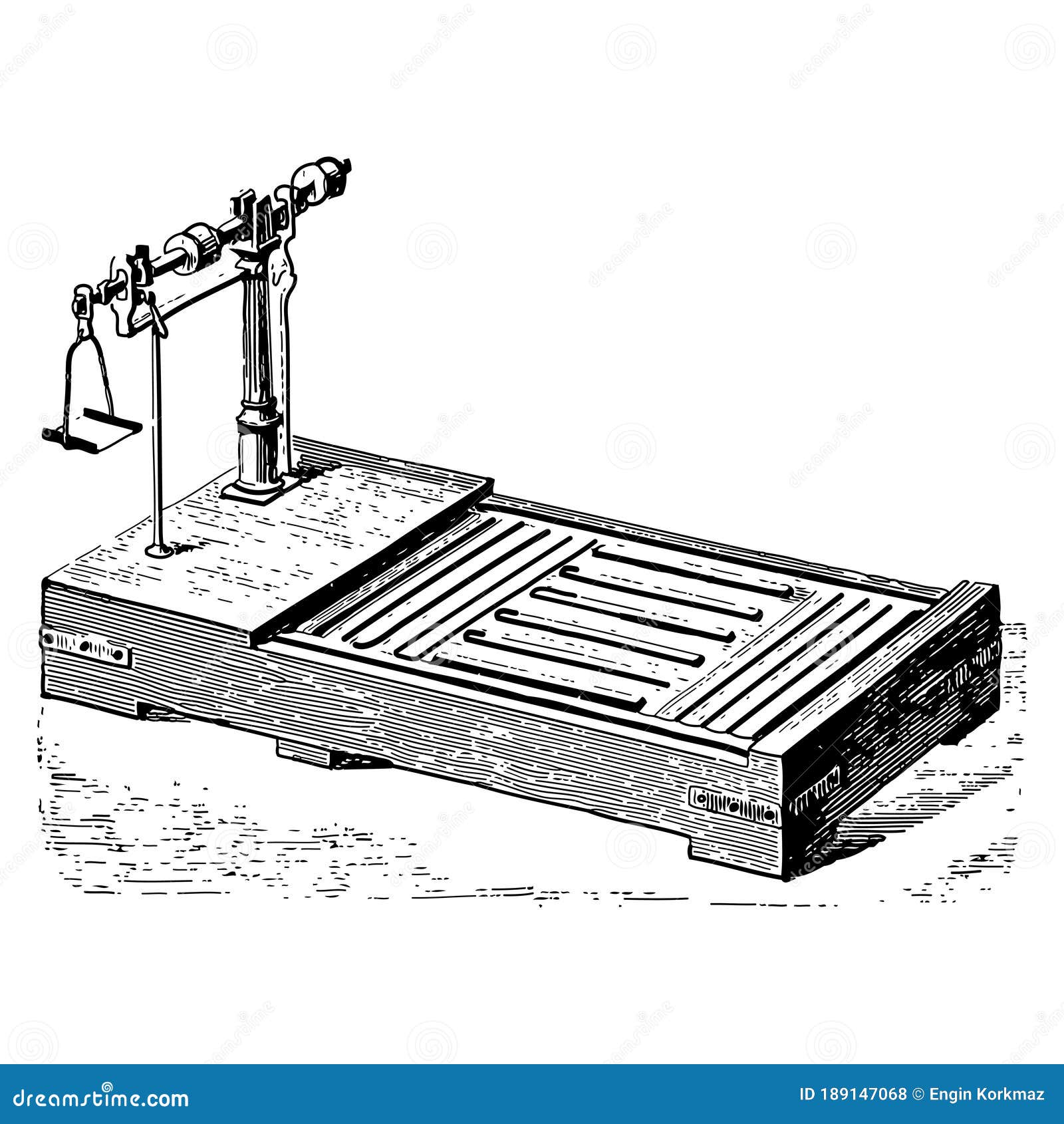 vintage engraving of a mechanical weighing scale