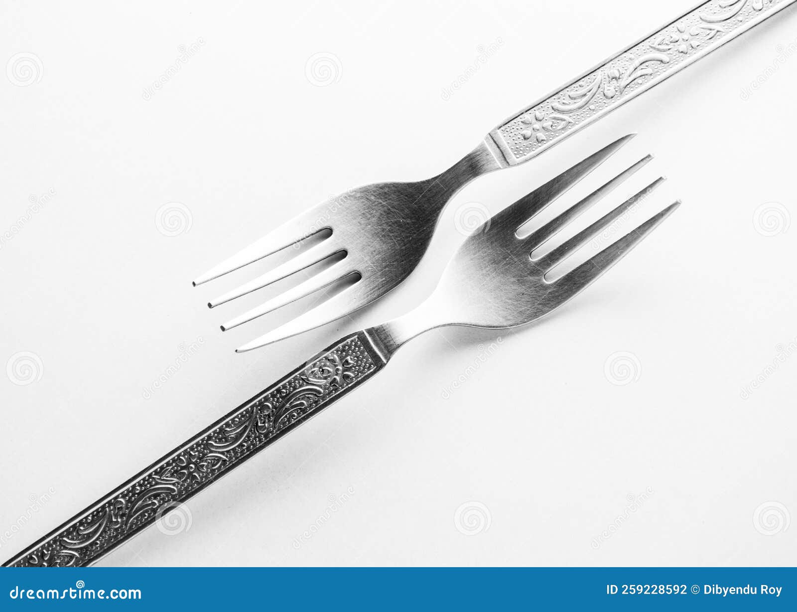 Engraving Silverware Fork Set of Two Placed One Against Other Isolated