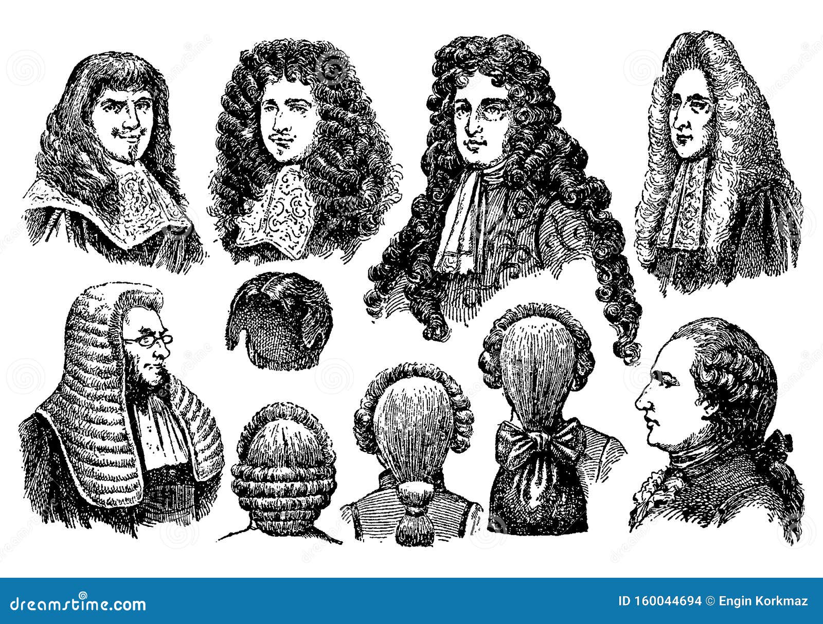 Vintage Engraving of Men Earing Wigs Stock Vector - Illustration of drawn,  judge: 160044694