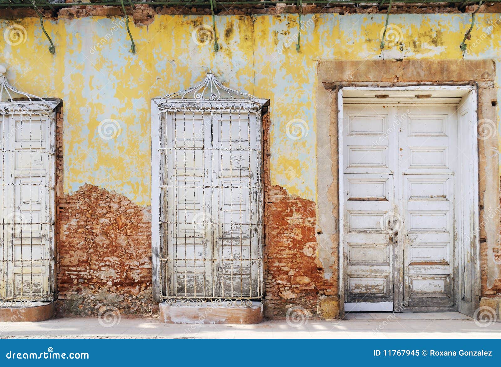 vintage eroded facade in trinidad, cuba