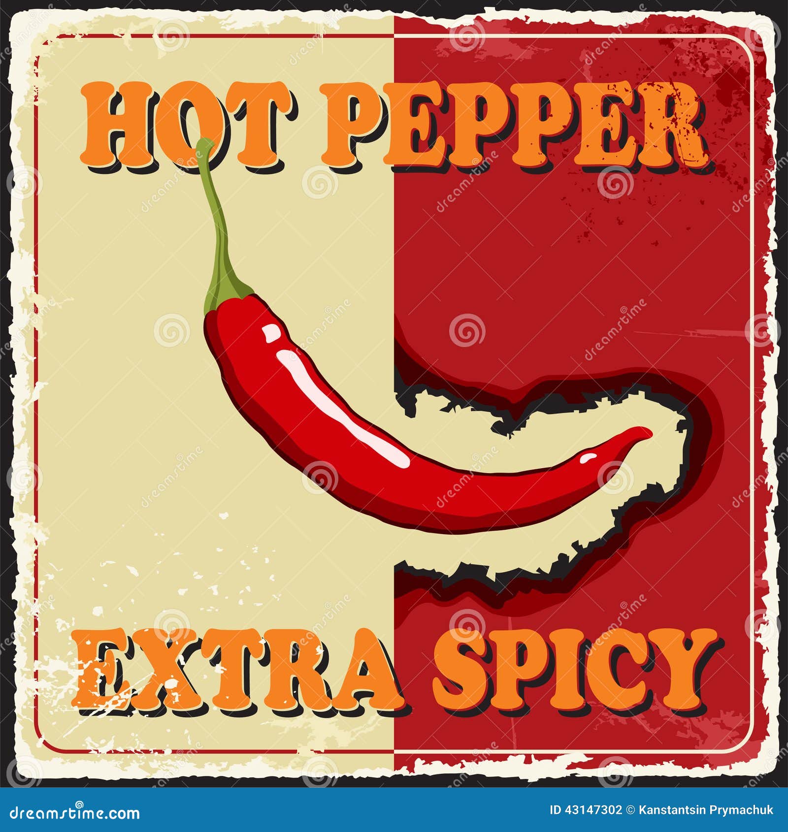 Vintage Extra Spicy Poster Chili Pepper. Vector Stock Vector Image