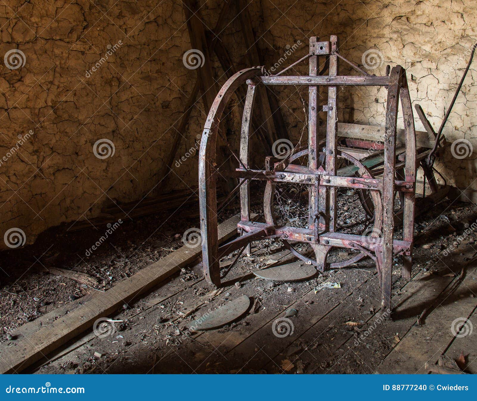 Vintage Farm Equipment Inside An Old Barn Stock Photo ...